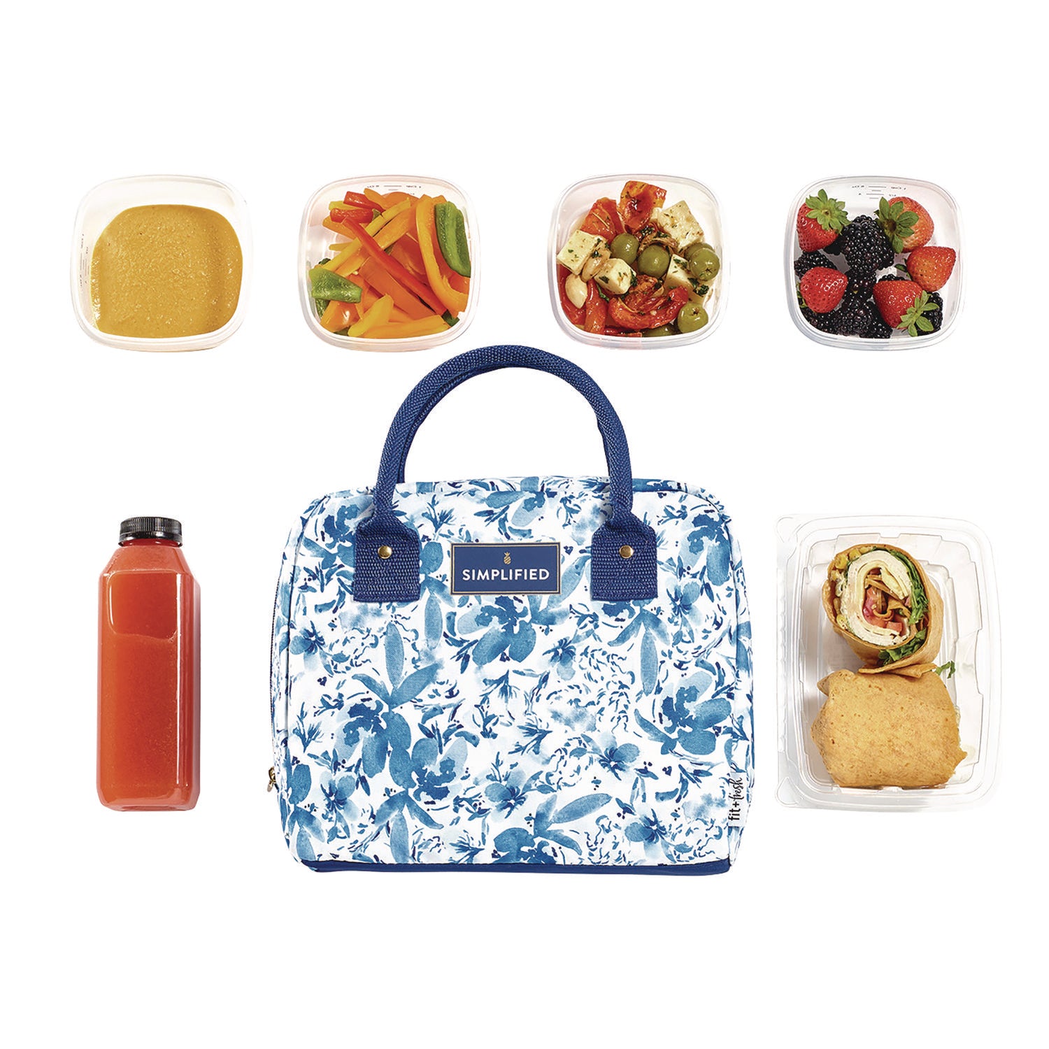 fit + fresh Simplified Lunch Bag, 9 x 6 x 10, Blue Floral
