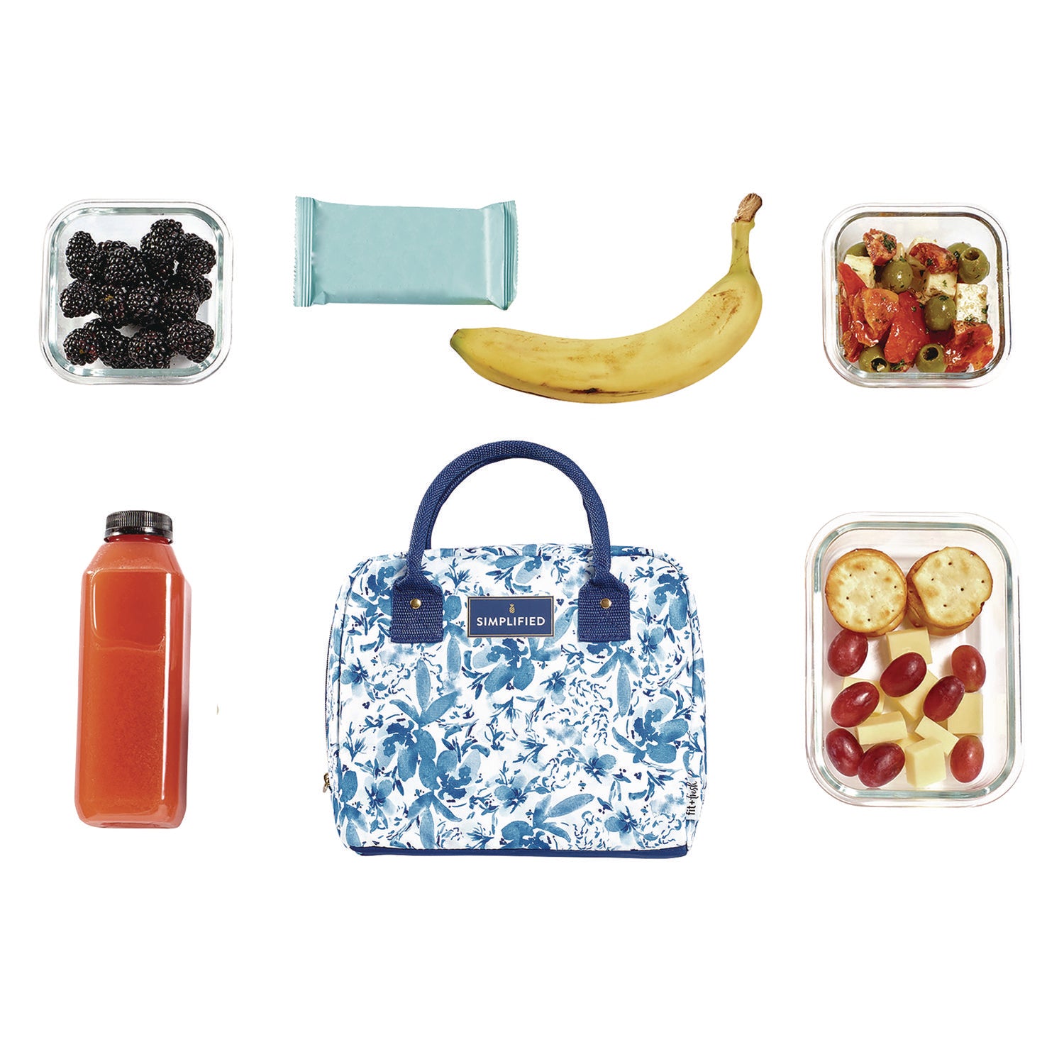 fit + fresh Simplified Lunch Bag, 9 x 6 x 10, Blue Floral