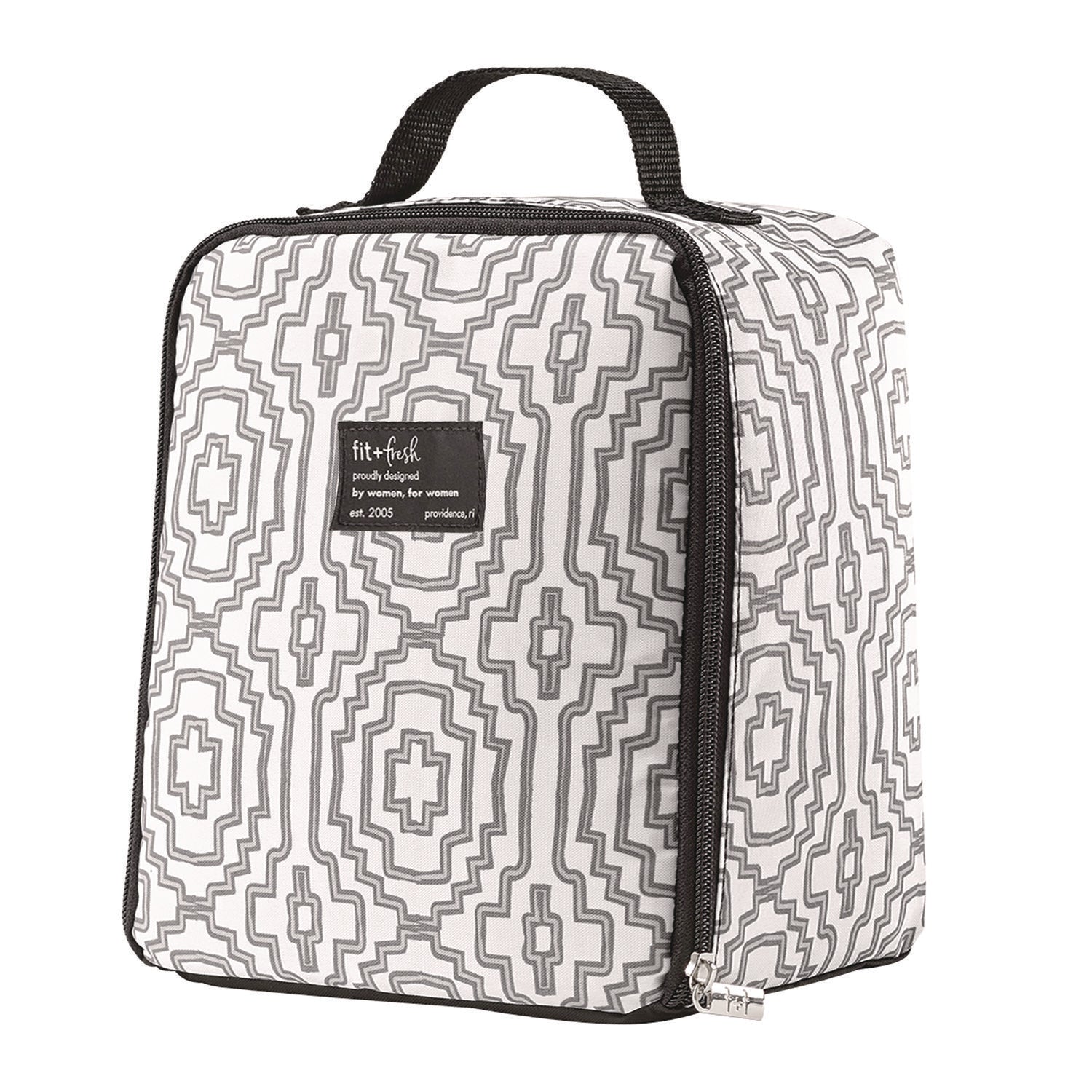 fit + fresh Lunch Bag, 8 x 6 x 10, Black and White Geometric