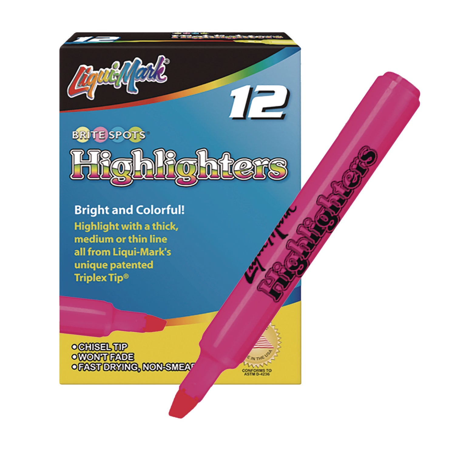 Liqui-Mark® Tank Fluorescent Highlighter, Pink Ink, Chisel Tip, Pink Barrel, Dozen