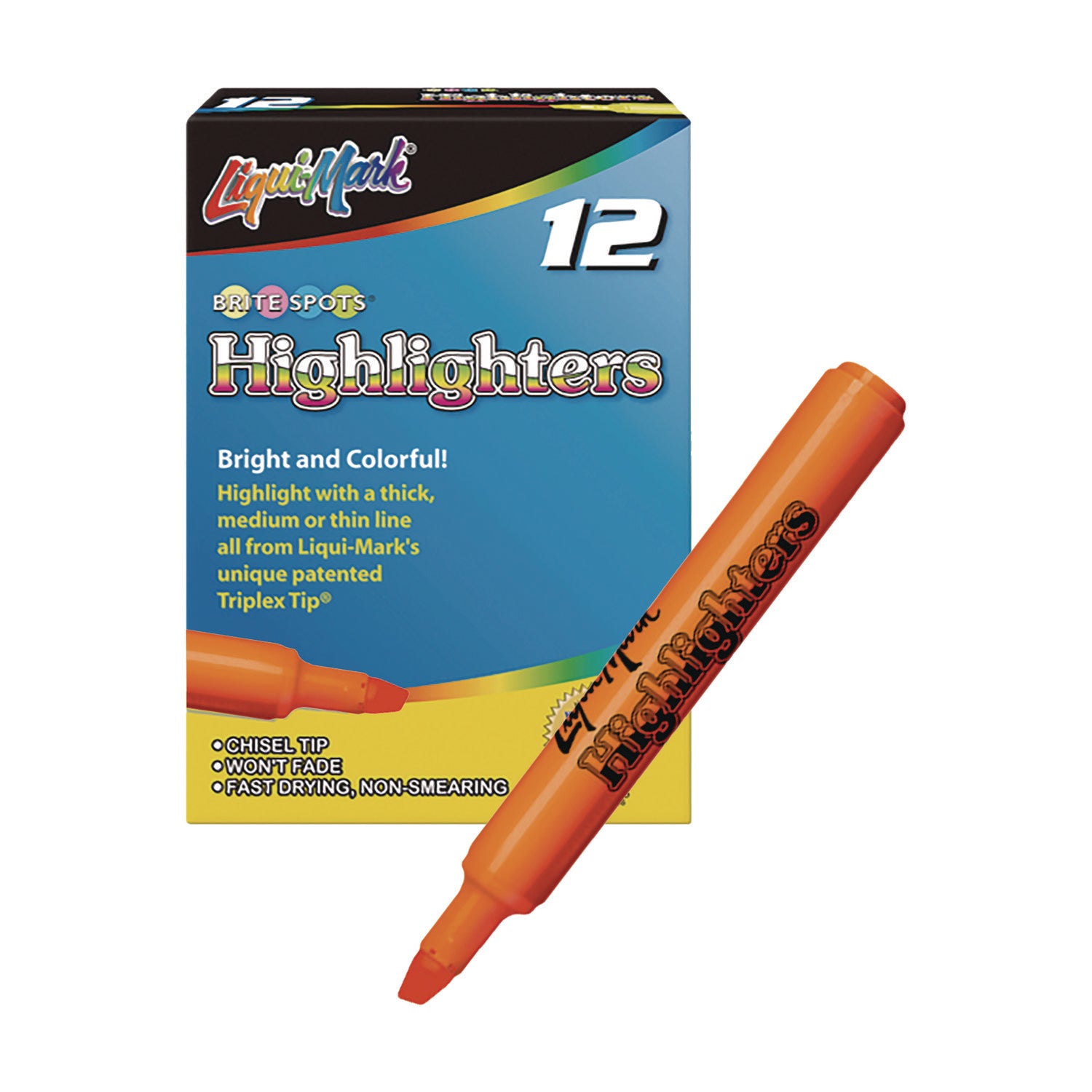 Liqui-Mark® Tank Fluorescent Highlighter, Orange Ink, Chisel Tip, Orange Barrel, Dozen