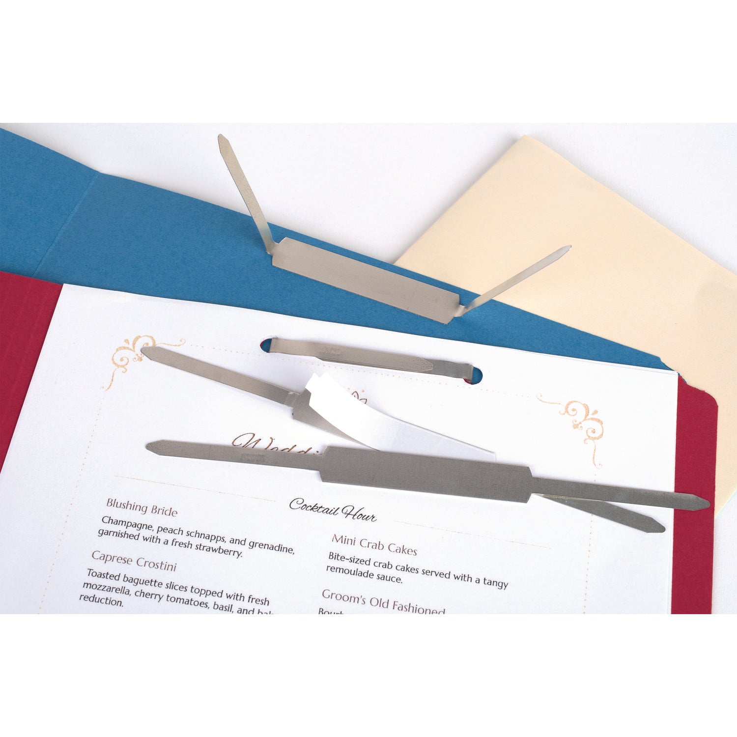 ACCO Self-Adhesive Two-Prong Paper Fastener Bases, 2" Capacity, 2.75" Center to Center, Matte Steel, 100/Box