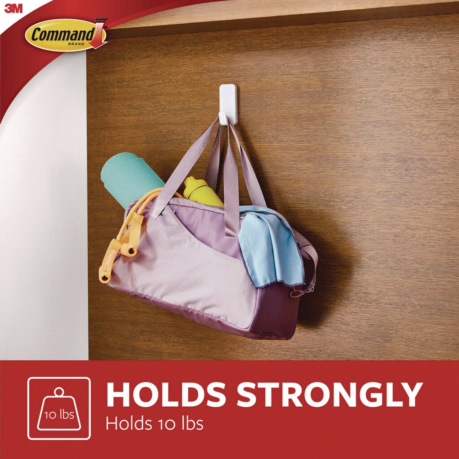 Command™ X-Large Utility Hooks, Plastic, White, 10 lb Capacity, 2 Hooks and 6 Strips/Pack