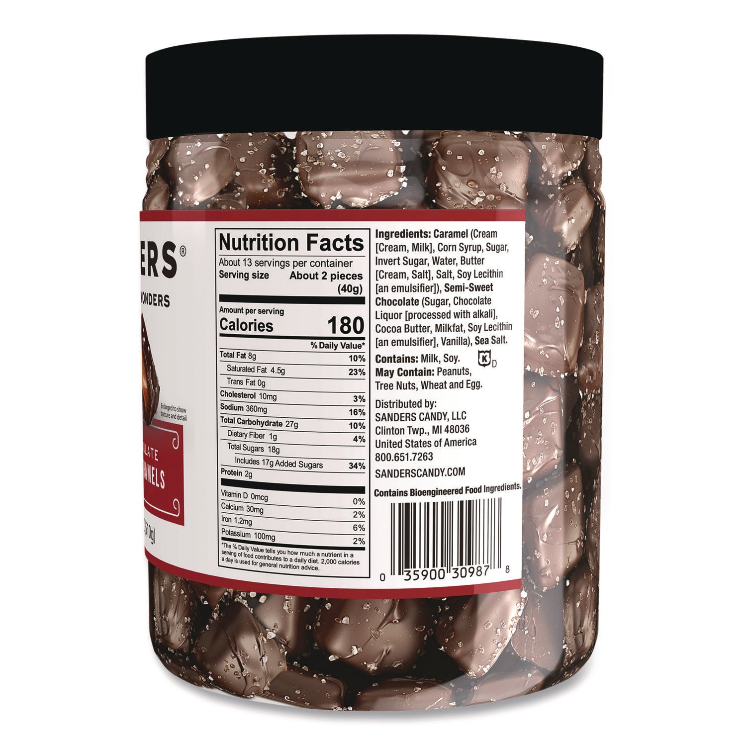 Sanders® Small Batch Wonders Dark Chocolate Sea Salt Caramels, 18 oz Tub