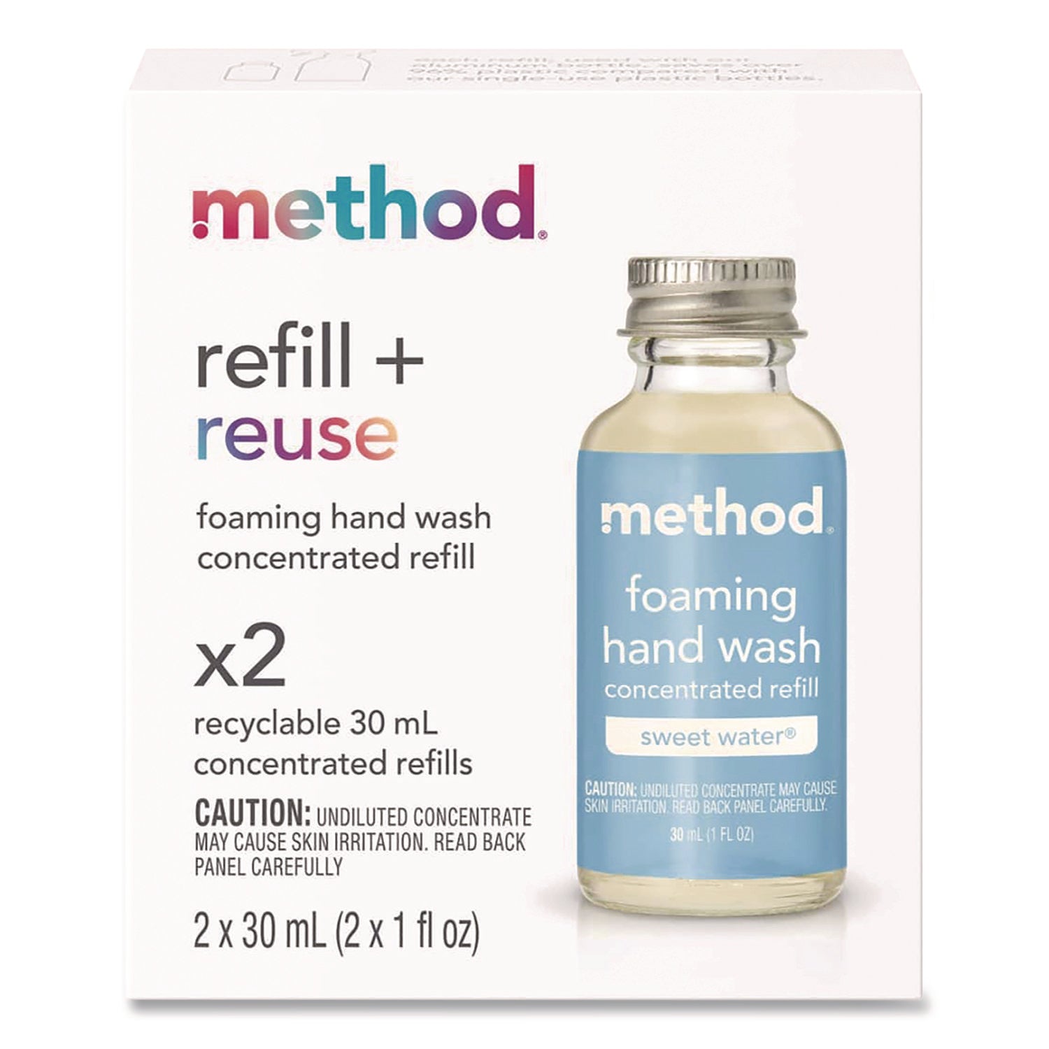 Method® Refill + Reuse Foaming Hand Soap Refill, Sweetwater, 1 oz Refill Bottle, 2/Pack