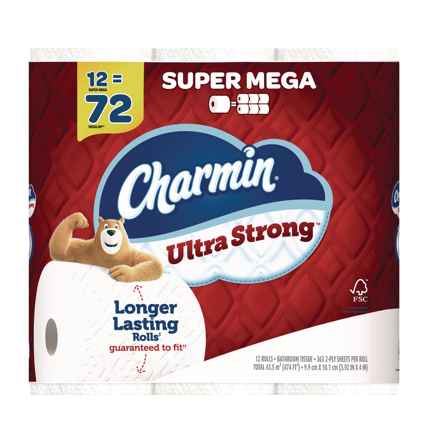 Charmin® Ultra Strong Bathroom Tissue, Septic Safe, 2-Ply, White, 363 Sheets/Roll, 12 Rolls/Pack