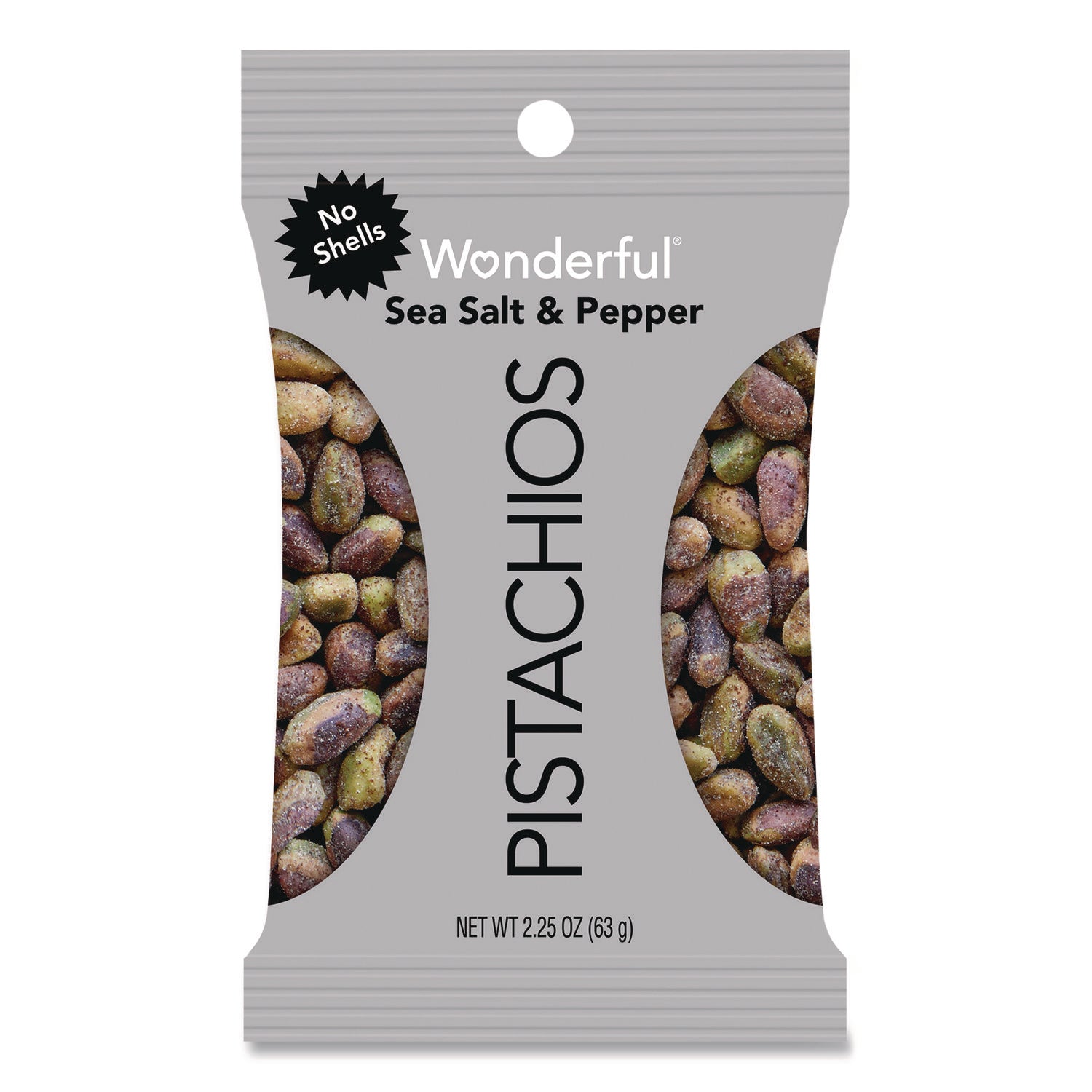 Wonderful® No Shells Sea Salt and Pepper Pistachios, 2.25 oz Pack, 8/Box