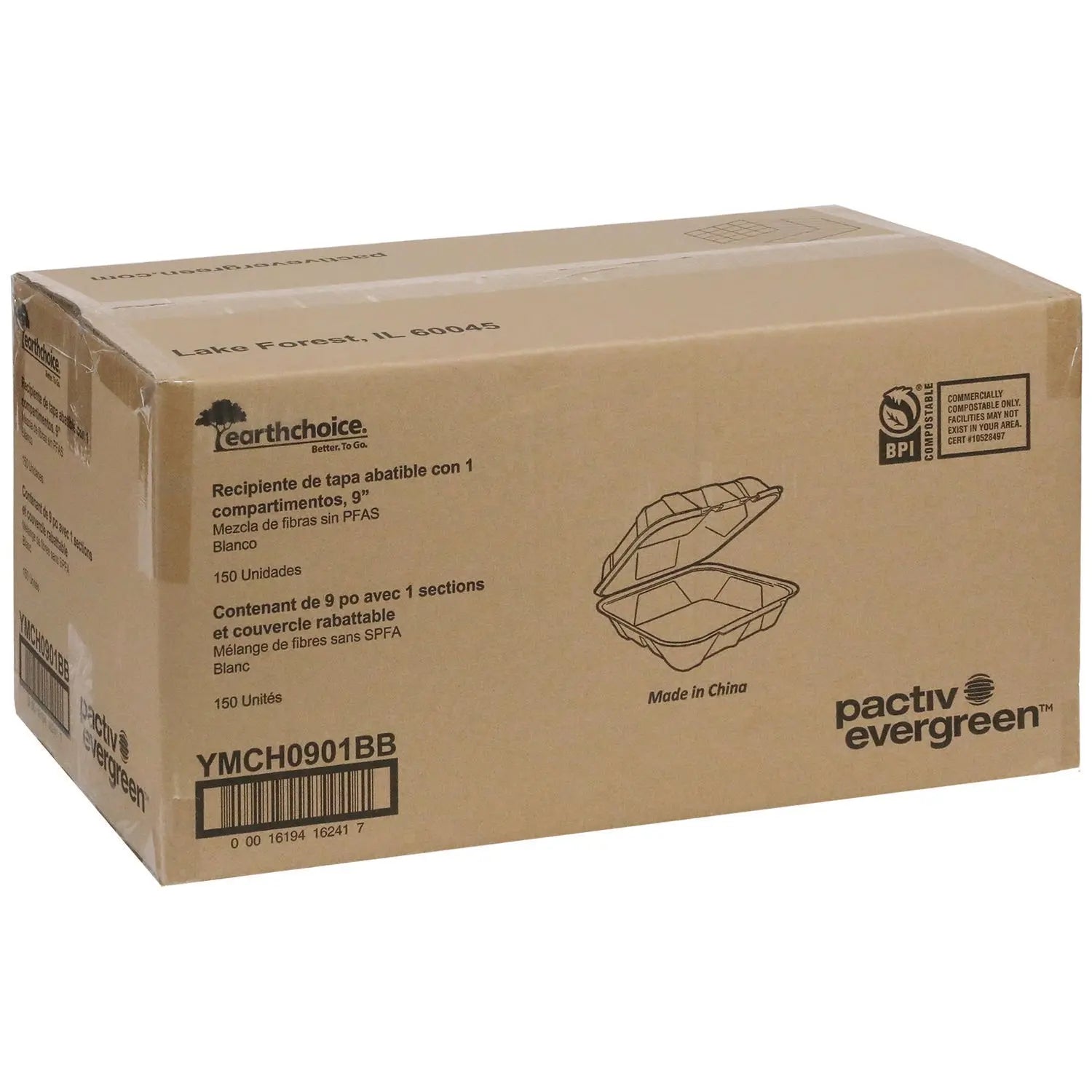 EarthChoice PFAS Free Compostable Hinged Lid Container, 9 x 9 x 3, White, Sugarcane, 150/Carton Pactiv Evergreen Flipcost