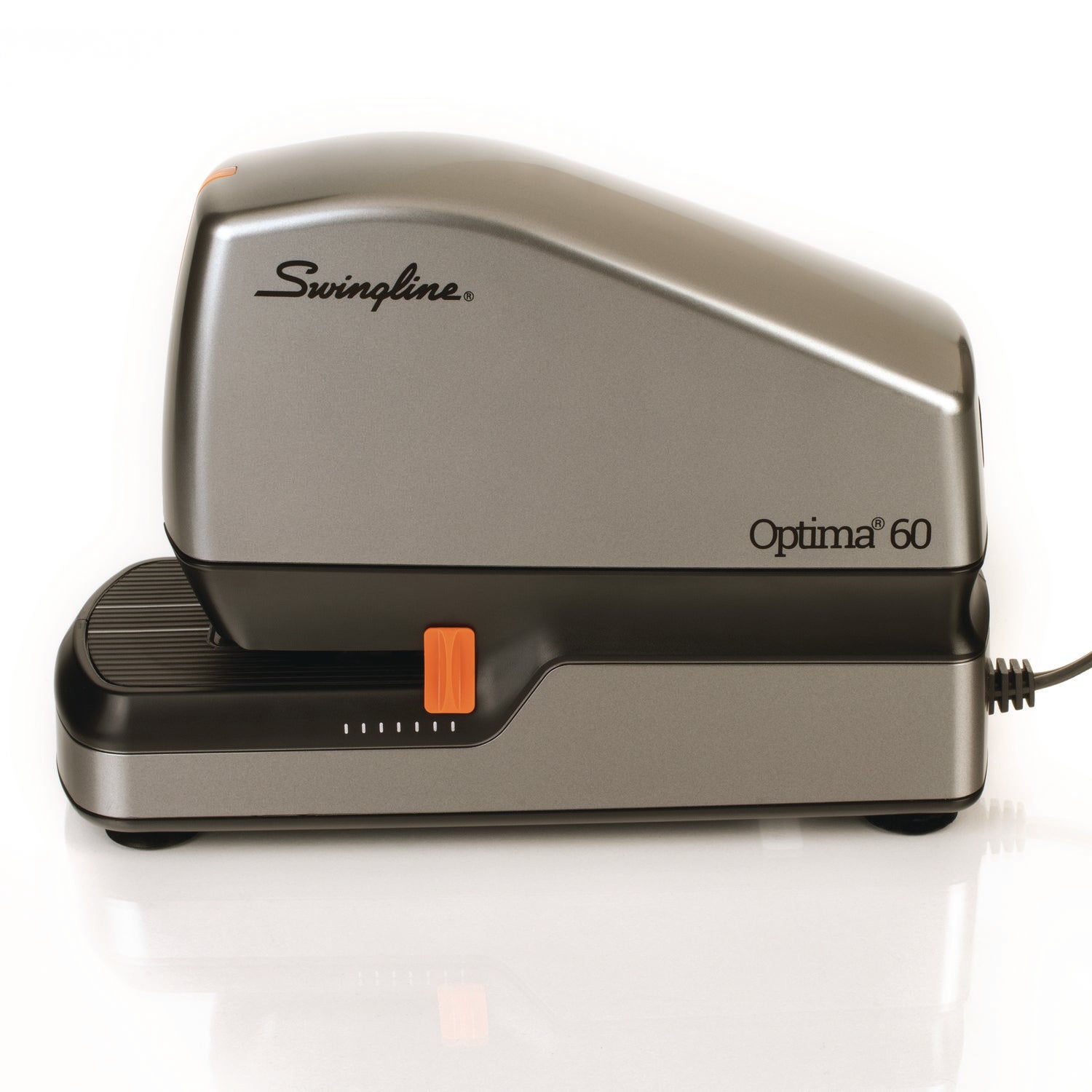Swingline® Optima 60 Electric Stapler, 60-Sheet Capacity, Silver/Black/Orange