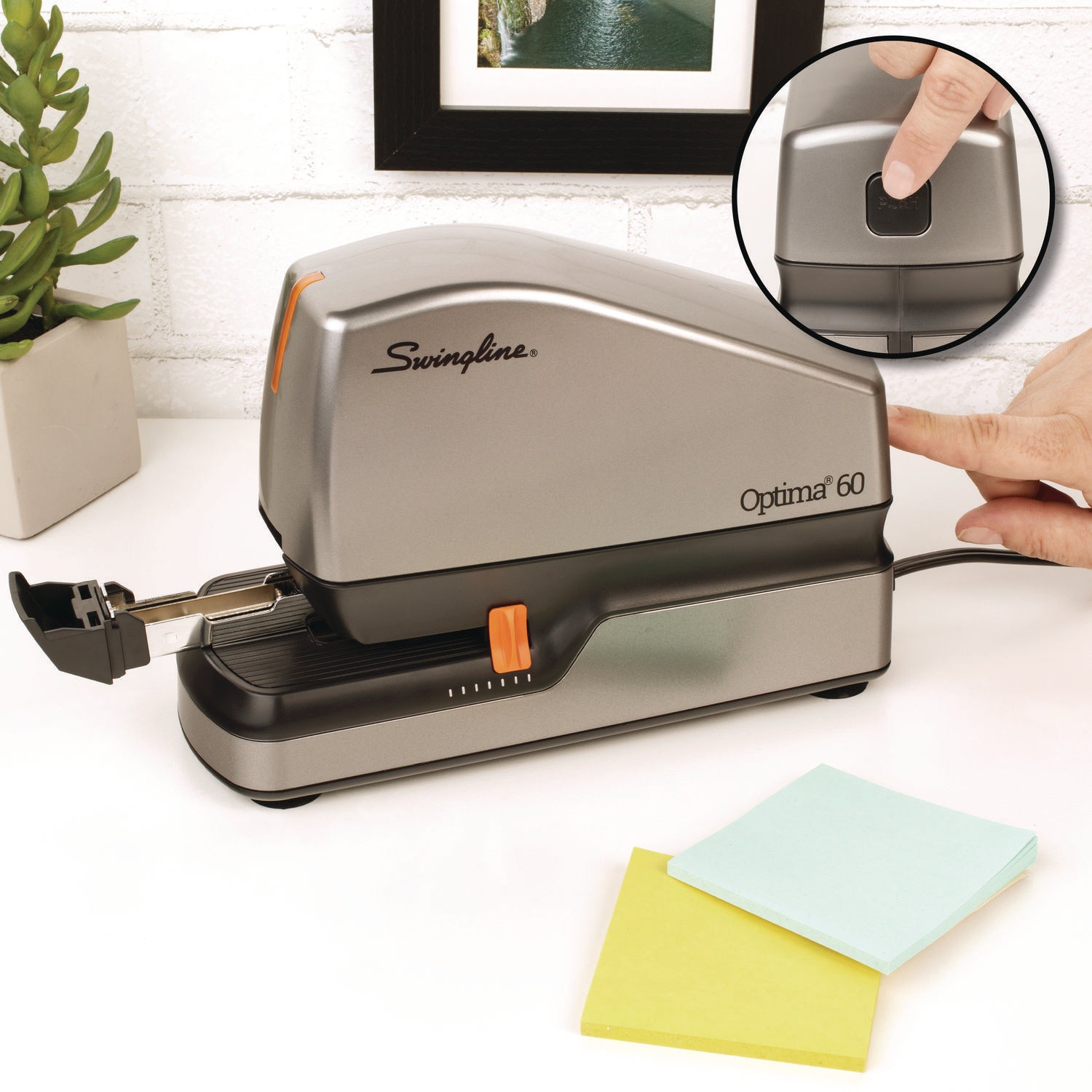 Swingline® Optima 60 Electric Stapler, 60-Sheet Capacity, Silver/Black/Orange
