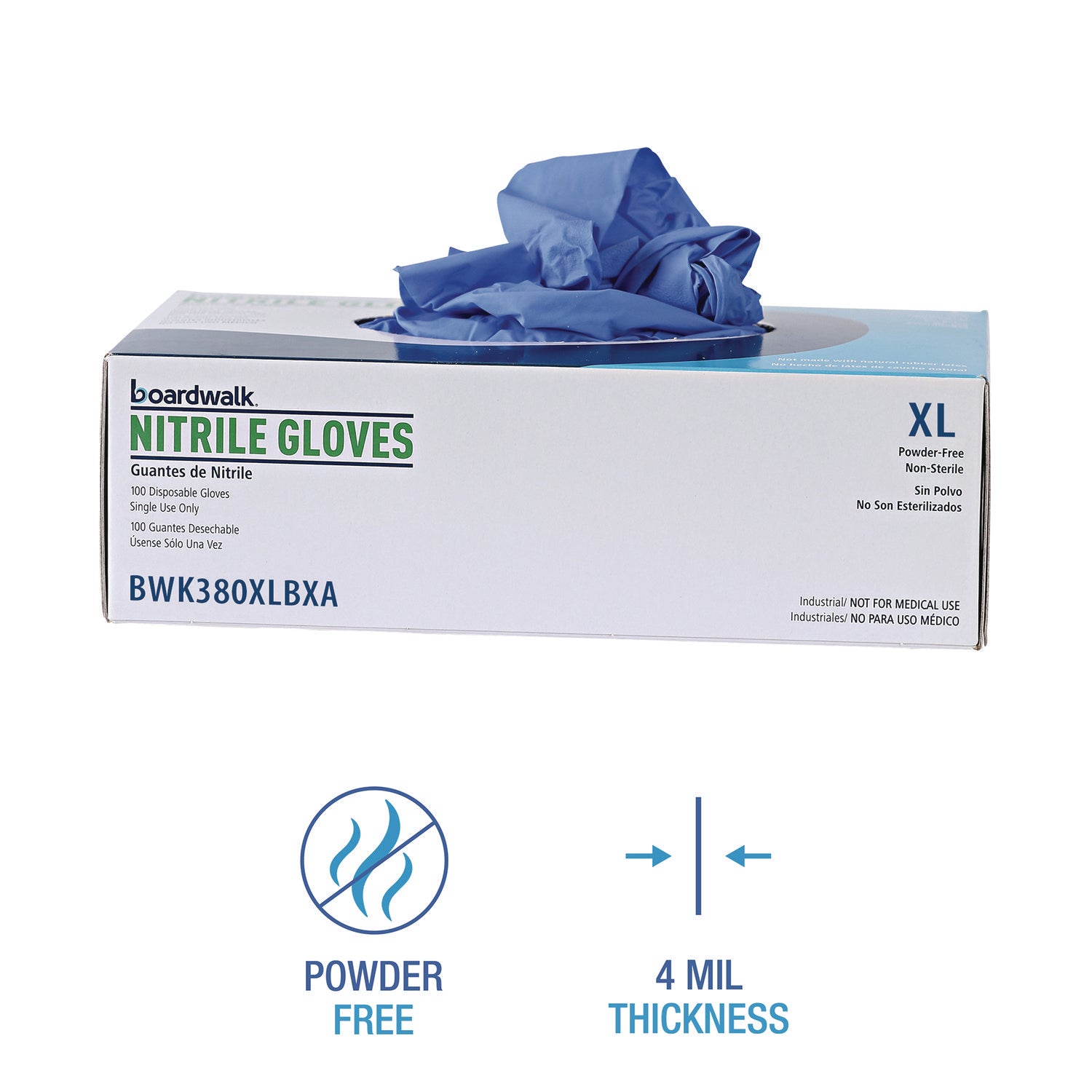Boardwalk® Disposable General-Purpose Nitrile Gloves, X-Large, Blue, 4 mil, 100/Box