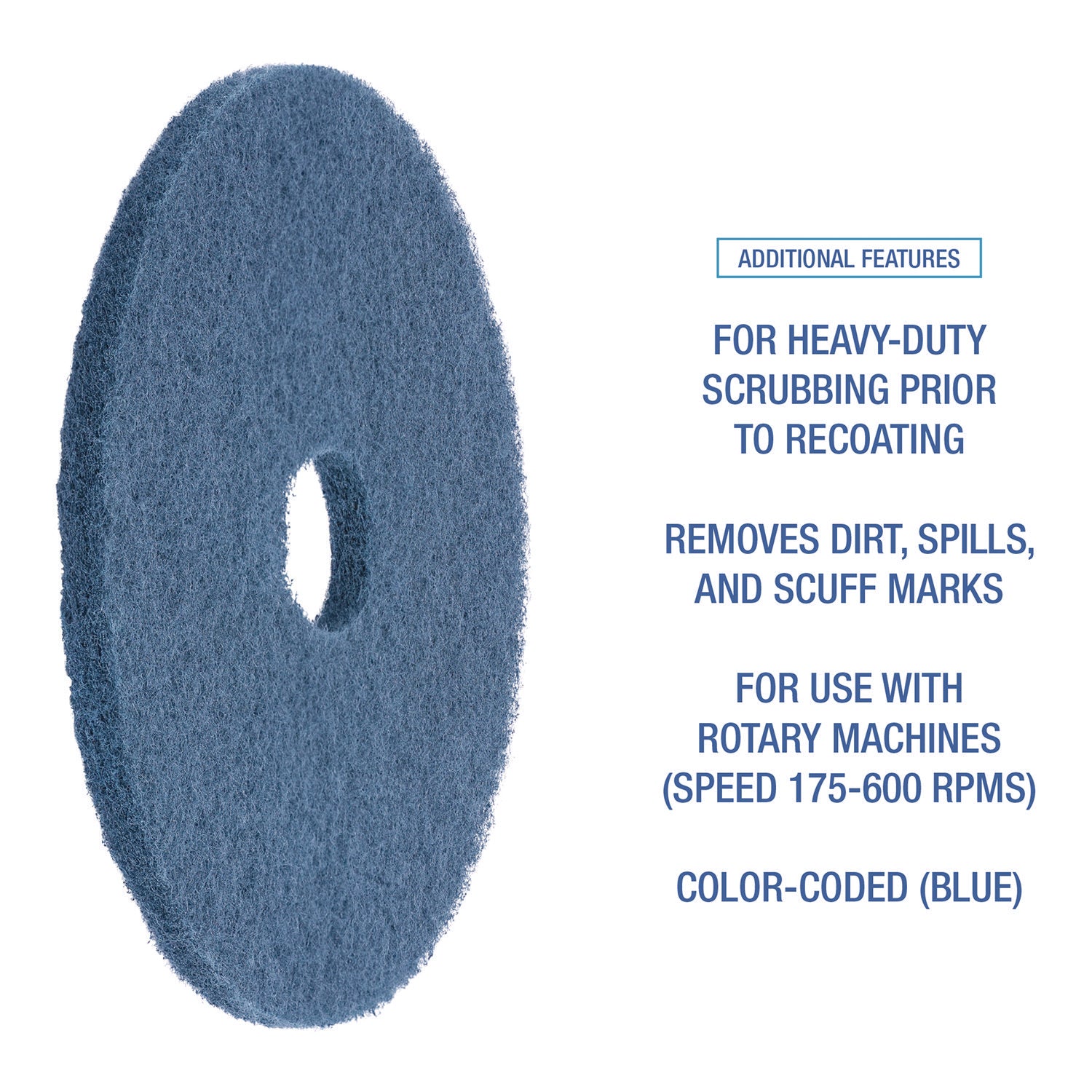 Boardwalk® Scrubbing Floor Pads, 16" Diameter, Blue, 5/carton