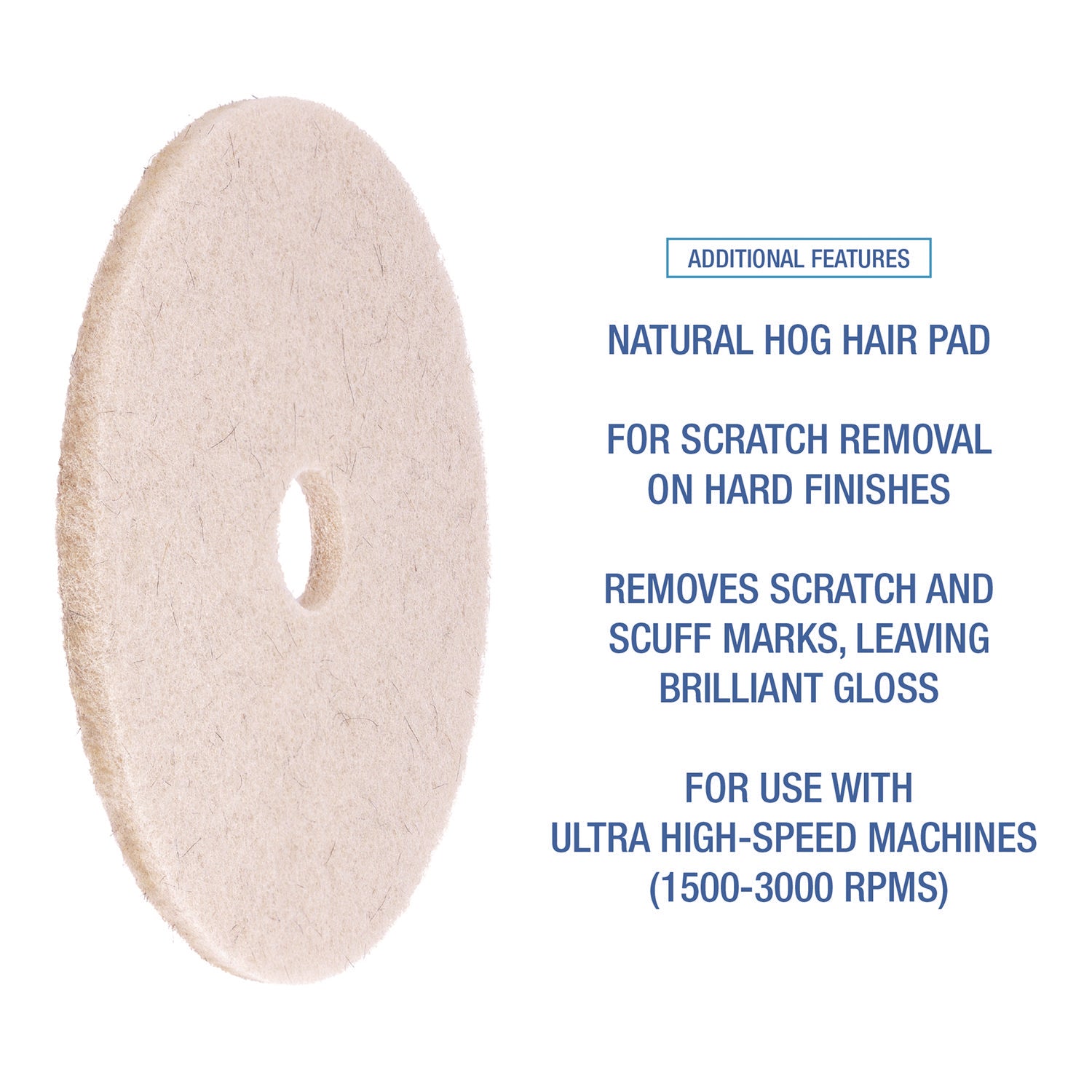 Boardwalk® Natural Hog Hair Burnishing Floor Pads, 21" Diameter, Tan, 5/carton