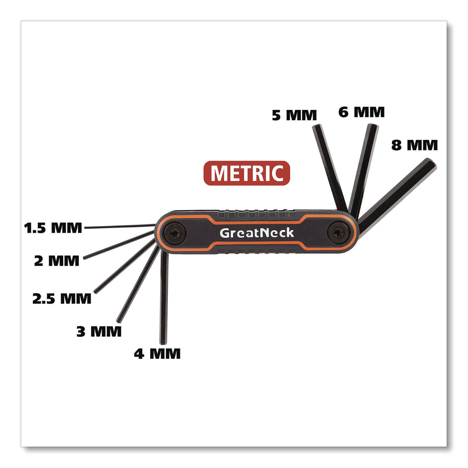 Great Neck® Hex Key Fold-Up Tool Set, Two-Piece, Metric/SAE, Black-Oxide/Blue (SAE), Black-Oxide/Red (Metric)