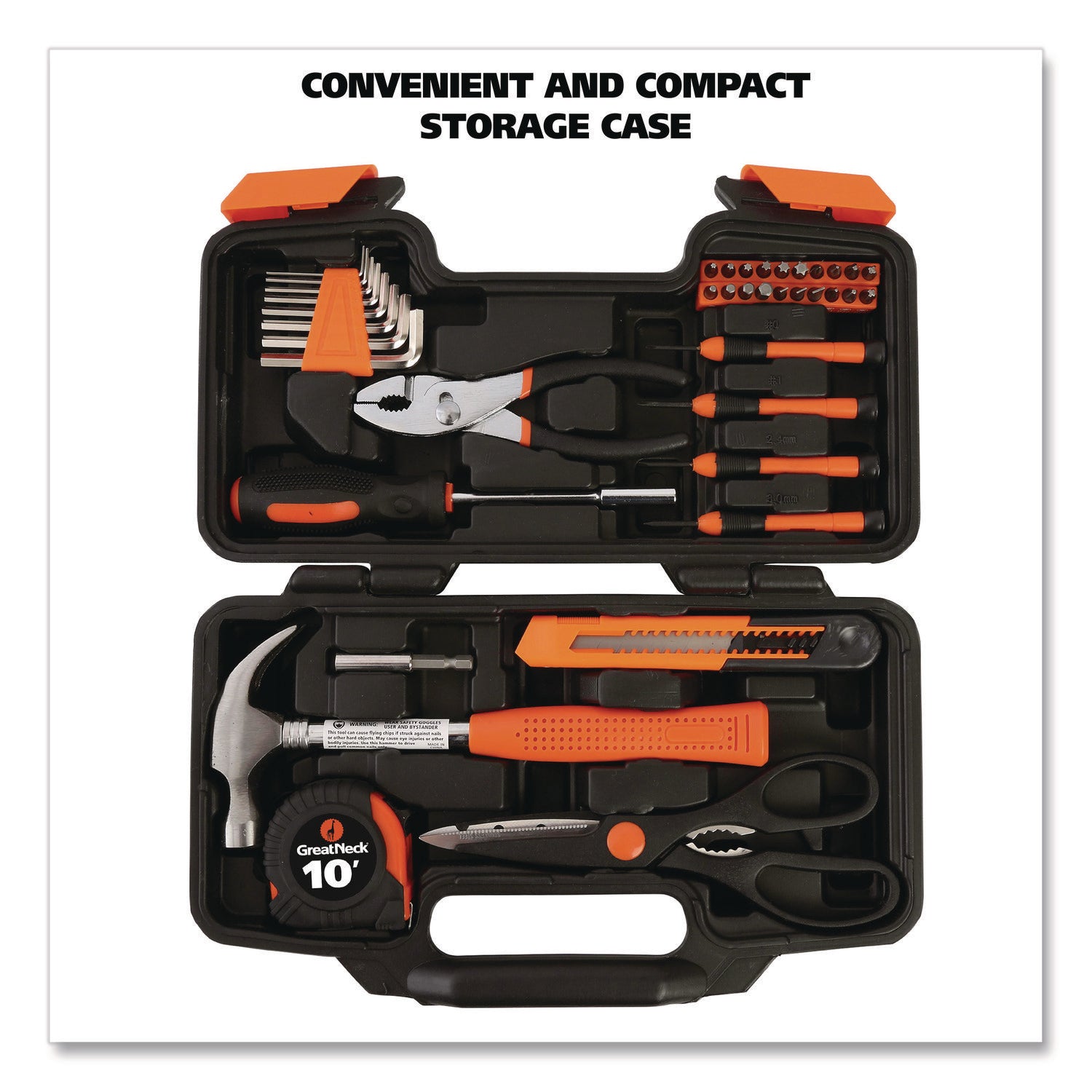 Great Neck® Homeowner's 39-Piece Tool Set, 12.38" x 3" x 7.25" Carry Case