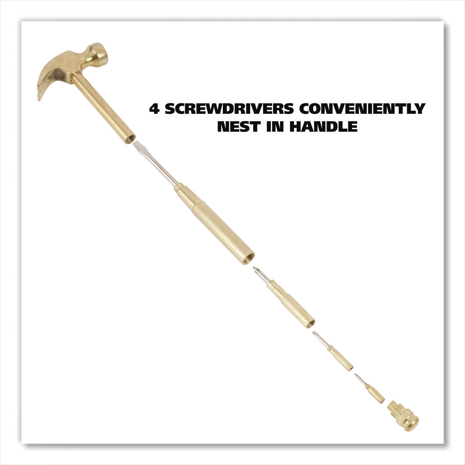 Great Neck® 5-in-1 Carpenter's Hammer with Nesting Handle Containing Four Screwdrivers, 6.5" Long Gold Handle