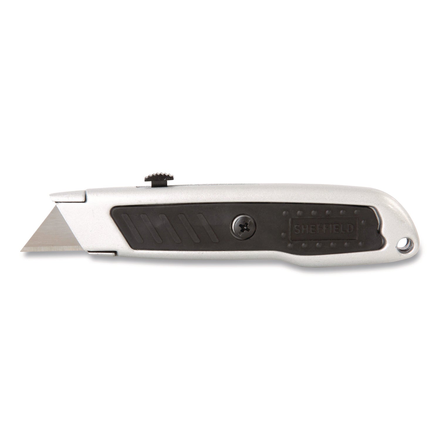Sheffield Retractable Utility Knife, 1.25" Blade, 3.5" Plastic Handle, Black/Gray
