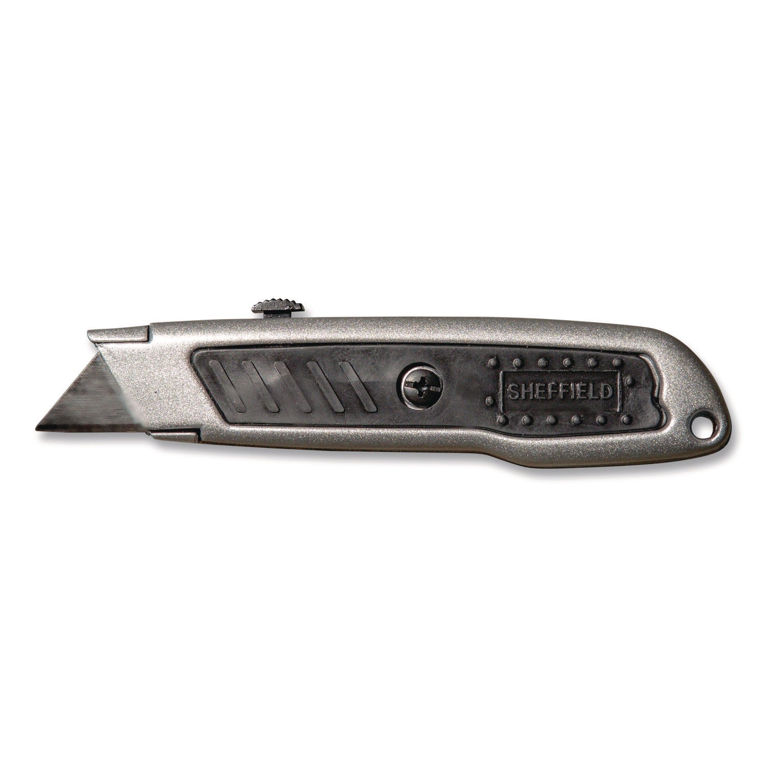 Sheffield Retractable Utility Knife, 1.25" Blade, 3.5" Plastic Handle, Black/Gray