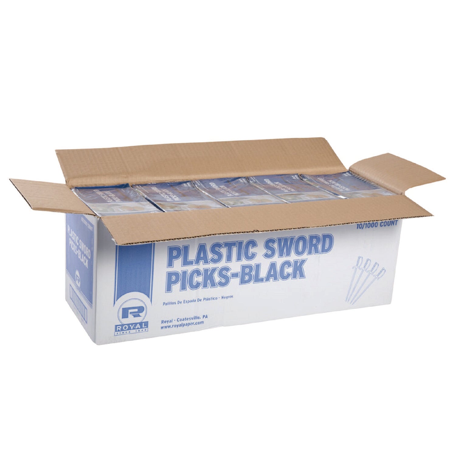 AmerCareRoyal® Sword Picks, Plastic, 6", Black, 1,000/Box, 10 Boxes/Carton