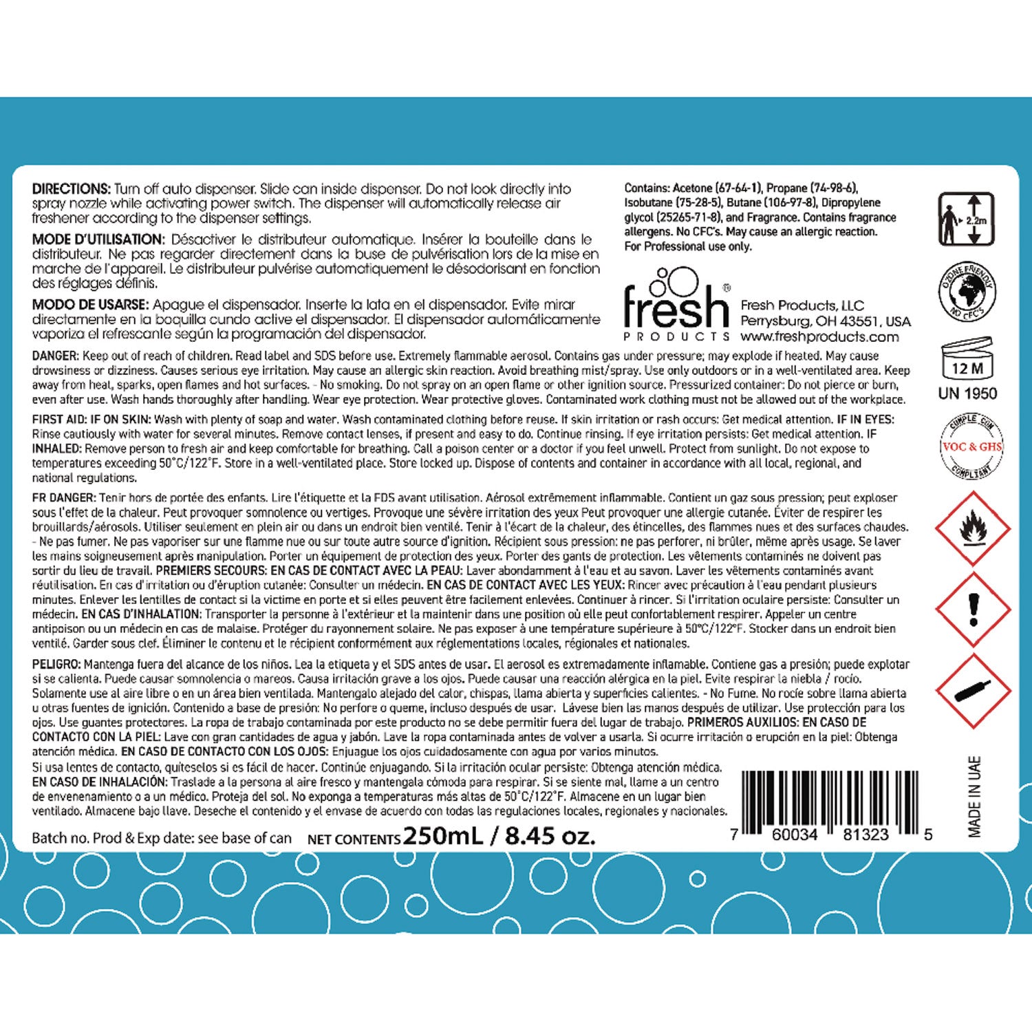 Fresh Products Fusion Metered Aerosols, Cotton Blossom, 6.25 Oz Aerosol Spray, 12/carton