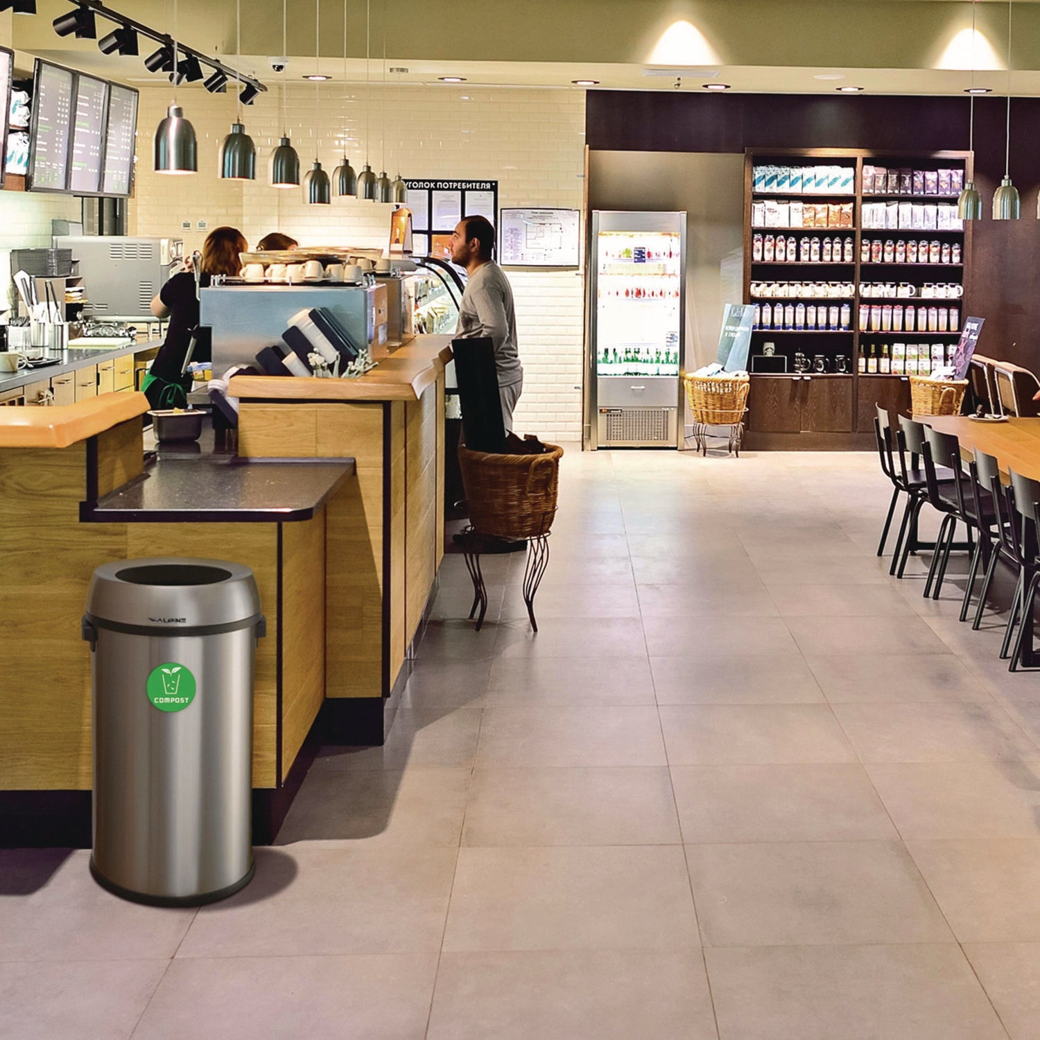 Alpine Industries 17 Gallon Stainless Steel Open Top Compost Station