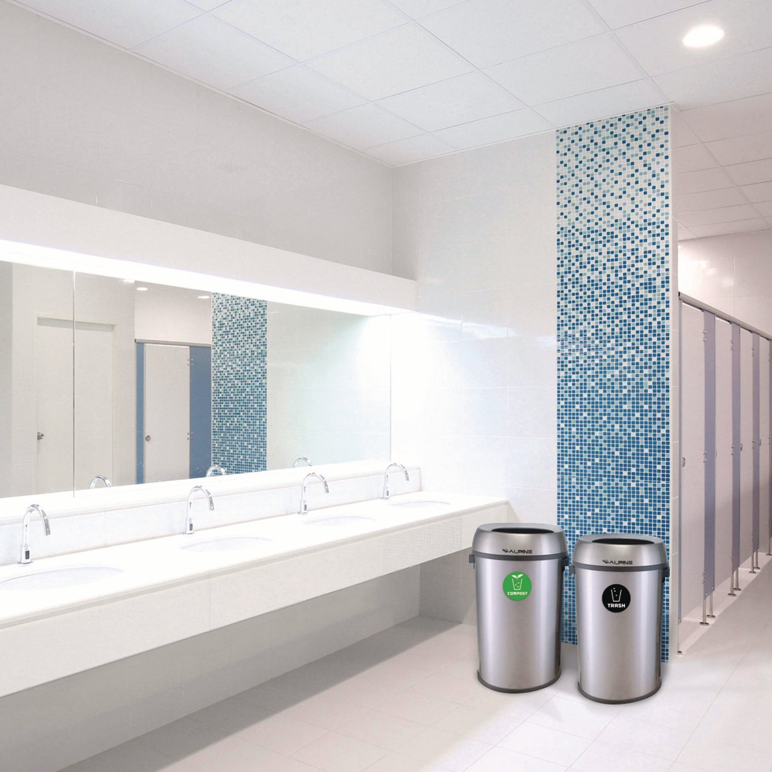 Alpine Industries 17 Gallon Stainless Steel Open Top Compost and Trash Station