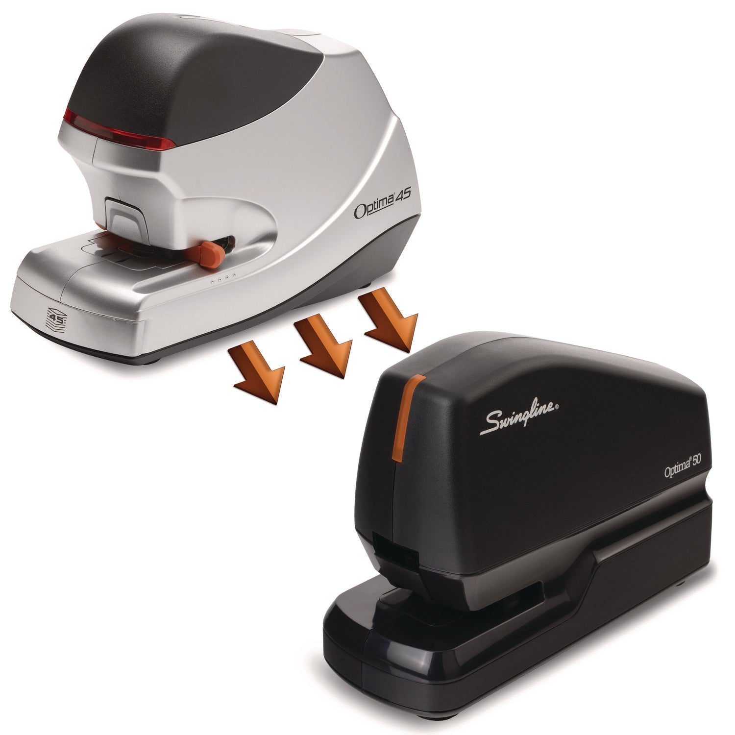 Swingline® Optima 50 Electric Stapler, 50-Sheet Capacity, Black/Orange
