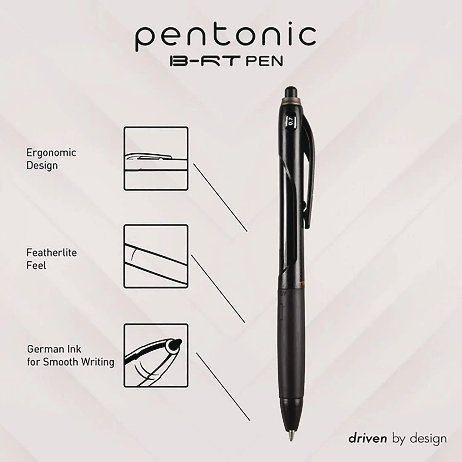 PENTONIC Retractable Ballpoint Pen, Fine 0.7 mm, Black Ink, Black Barrel, 12/Pack TOPS™ Flipcost