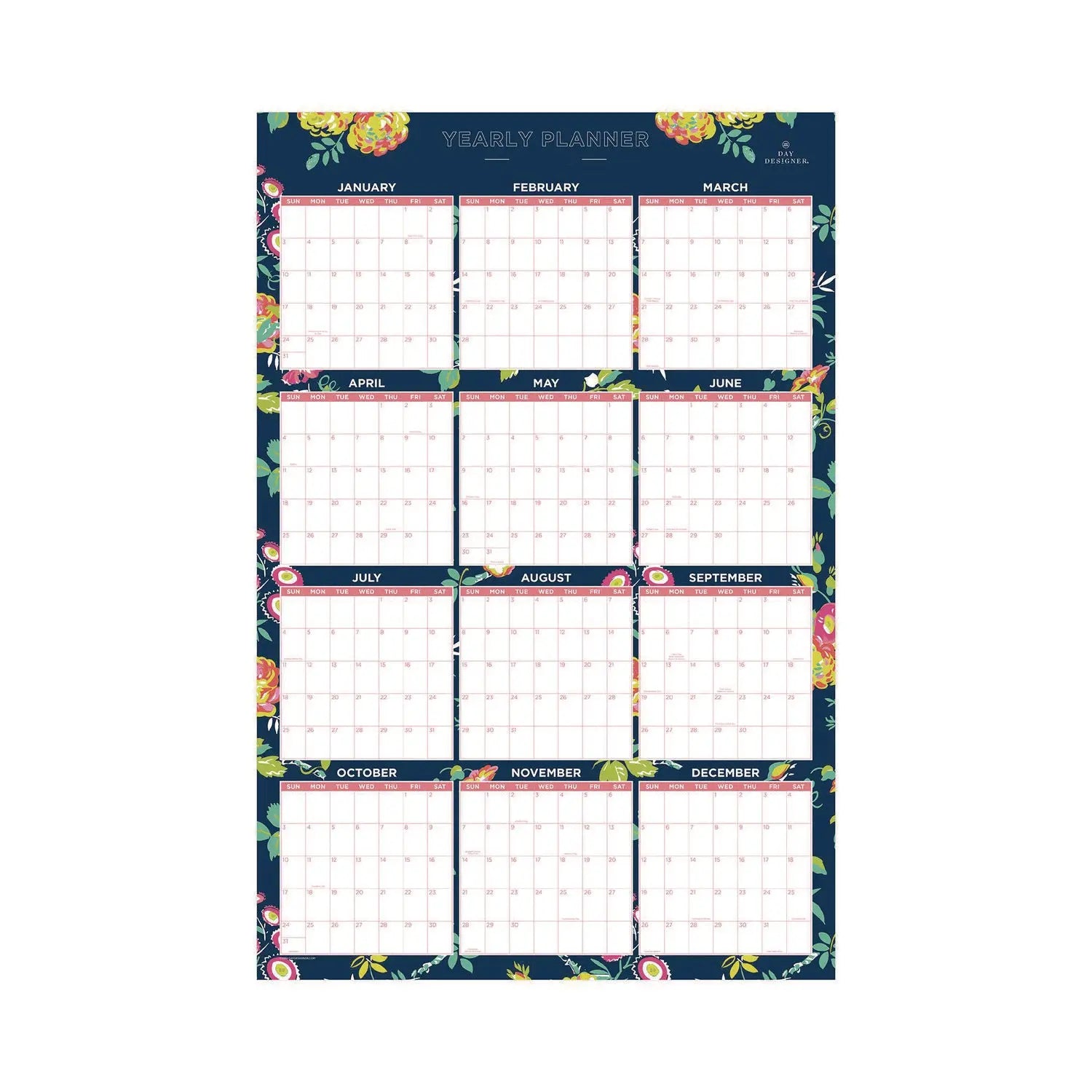 Day Designer Peyton Laminated Erasable Wall Calendar, Floral Artwork, 36 x 24, White/Navy Sheets, 12-Month (Jan to Dec): 2025 Blue Sky® Flipcost