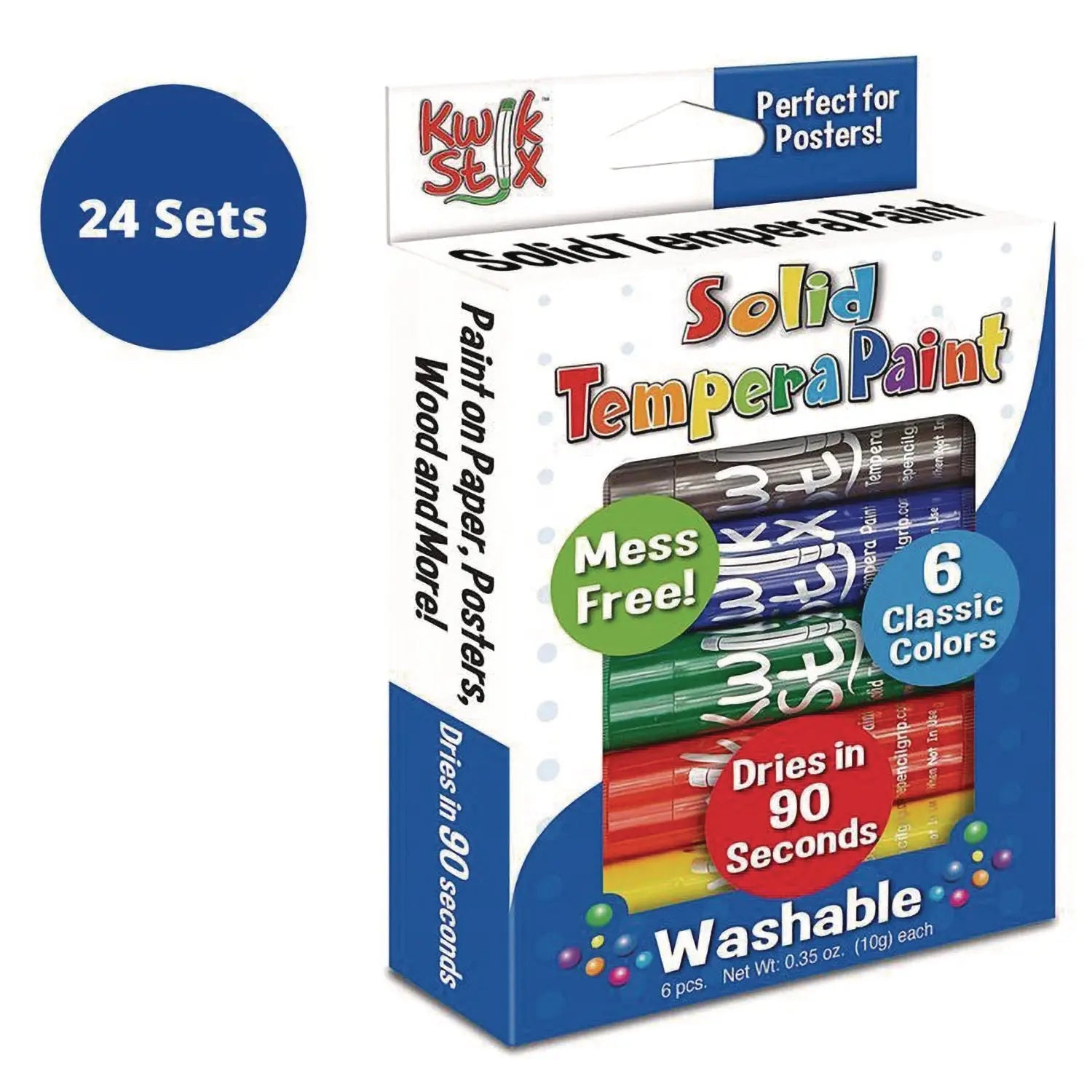 Kwik Stix Tempera Paint Set, 0.7" x 3.5", Assorted, 6 Sticks/Pack, 24 Packs/Carton TPG Creations™ Flipcost