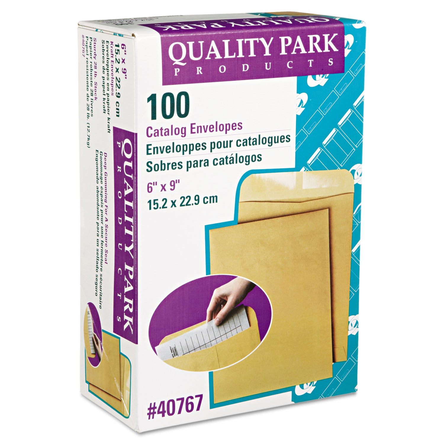 Quality Park™ Catalog Envelope, 28 lb Bond Weight Kraft, #1, Square Flap, Gummed Closure, 6 x 9, Brown Kraft, 100/Box