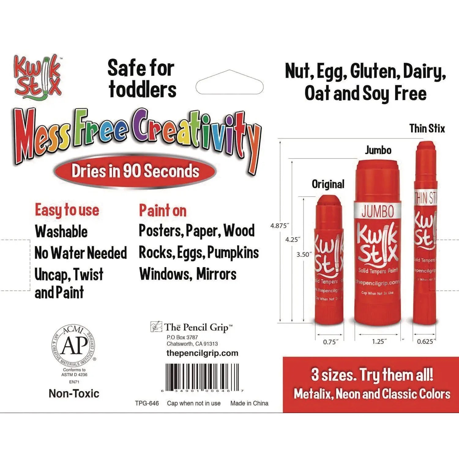 Kwik Stick Tempera Paint, 6 Assorted Classic Colors, 6/Pack, 12 Packs/Carton TPG Creations™ Flipcost