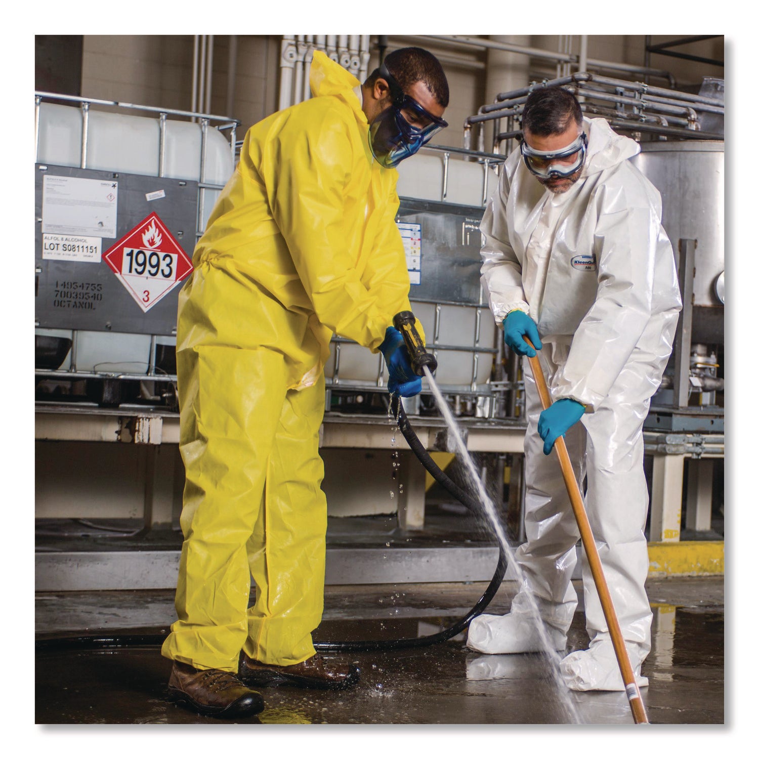 KleenGuard™ A70 Chemical Spray Protection Coveralls, Elastic Wrists, Ankles, Hood and Boots, Large, Yellow, 12/Carton