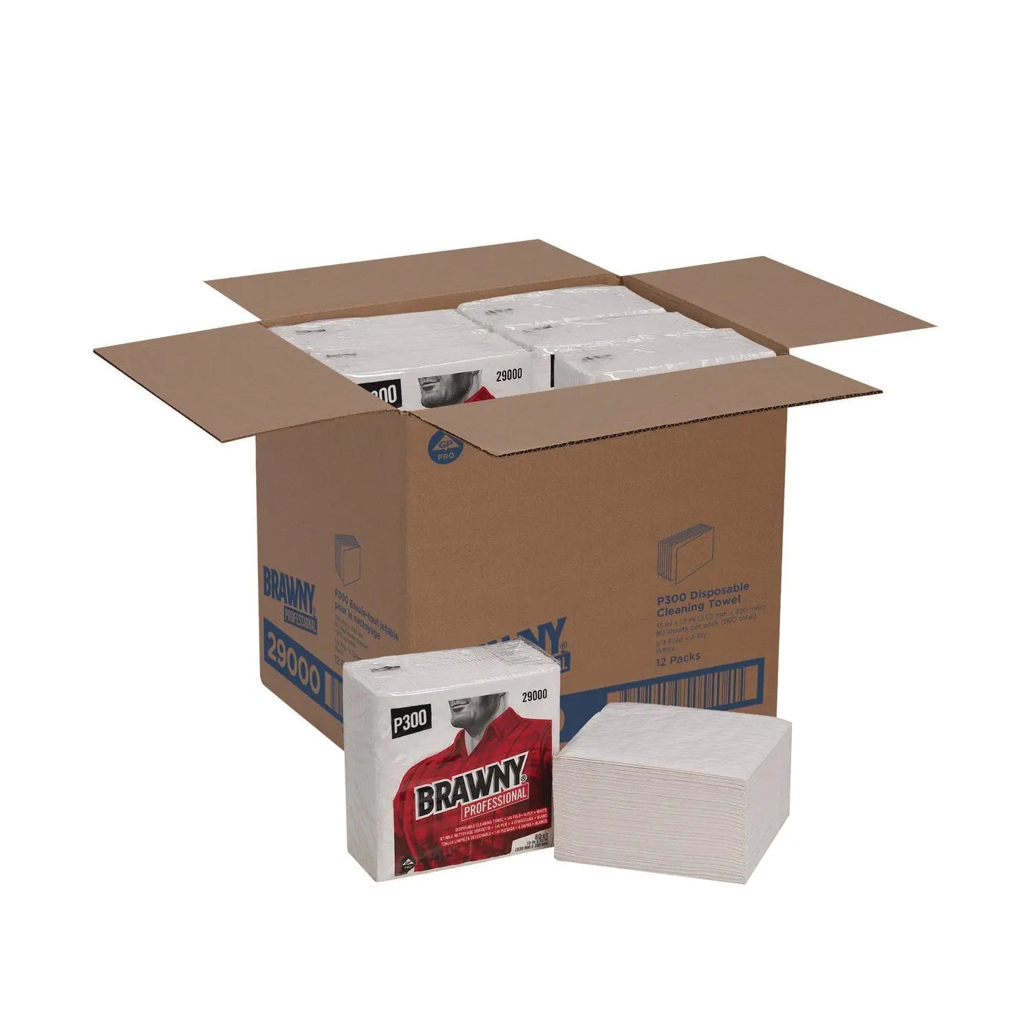 All Purpose Wipers, 3-Ply, 13 x 13, White, 80 Wipers/Pack, 12 Packs/Carton Brawny® Professional Flipcost