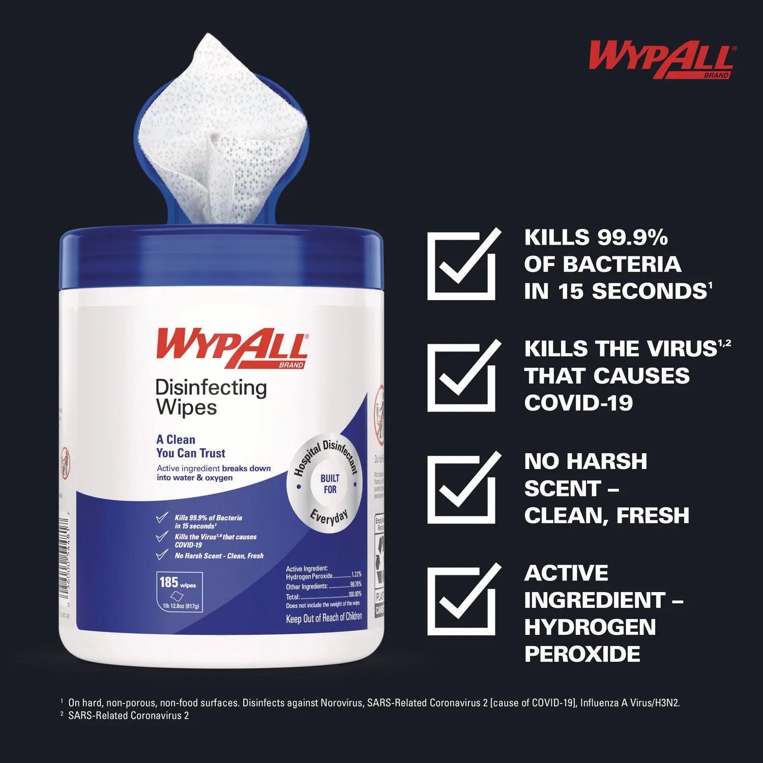 Disinfecting Wipes, 1-Ply, 5.16 x 8.5, Fresh Scent, White, 185 Sheets/Canister, 3 Canisters/Carton WypAll® Flipcost