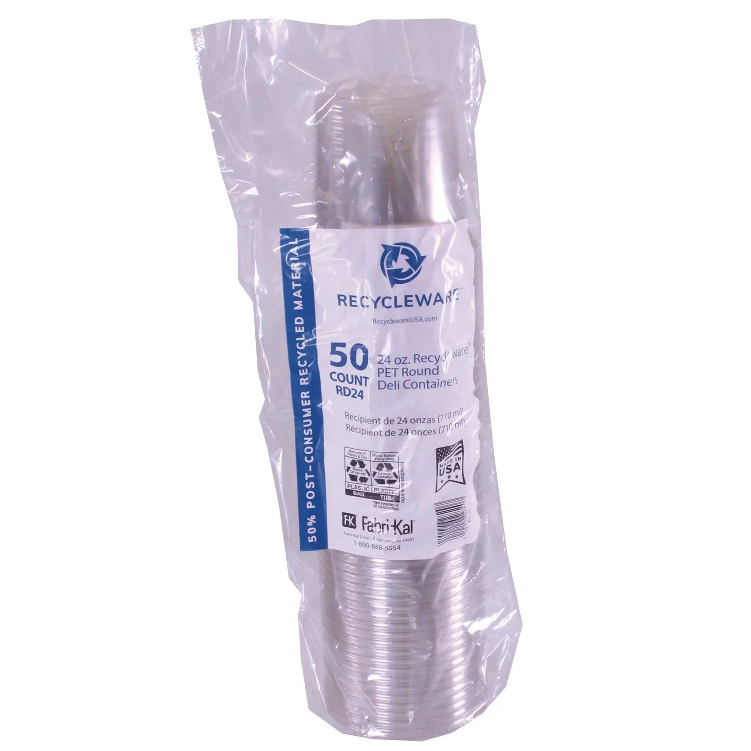 Recycleware Round Deli Container, 24 oz, 4.6" Diameter x 3.6" h, Clear, Plastic, 500/Carton Fabri-Kal® Flipcost