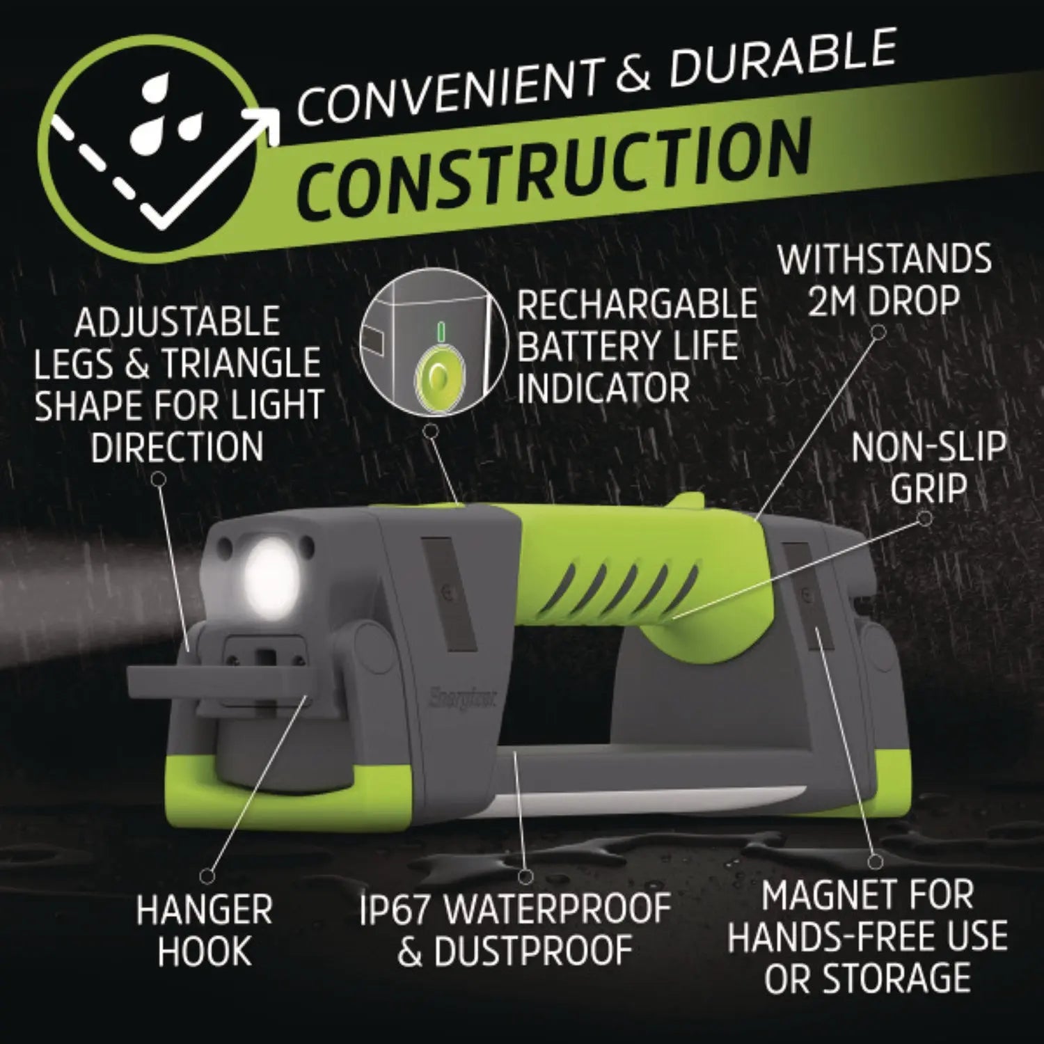 Pro Series Work Light, Rechargeable Lithium Ion/3 AA Batteries (Included), Gray/Green Energizer® Flipcost