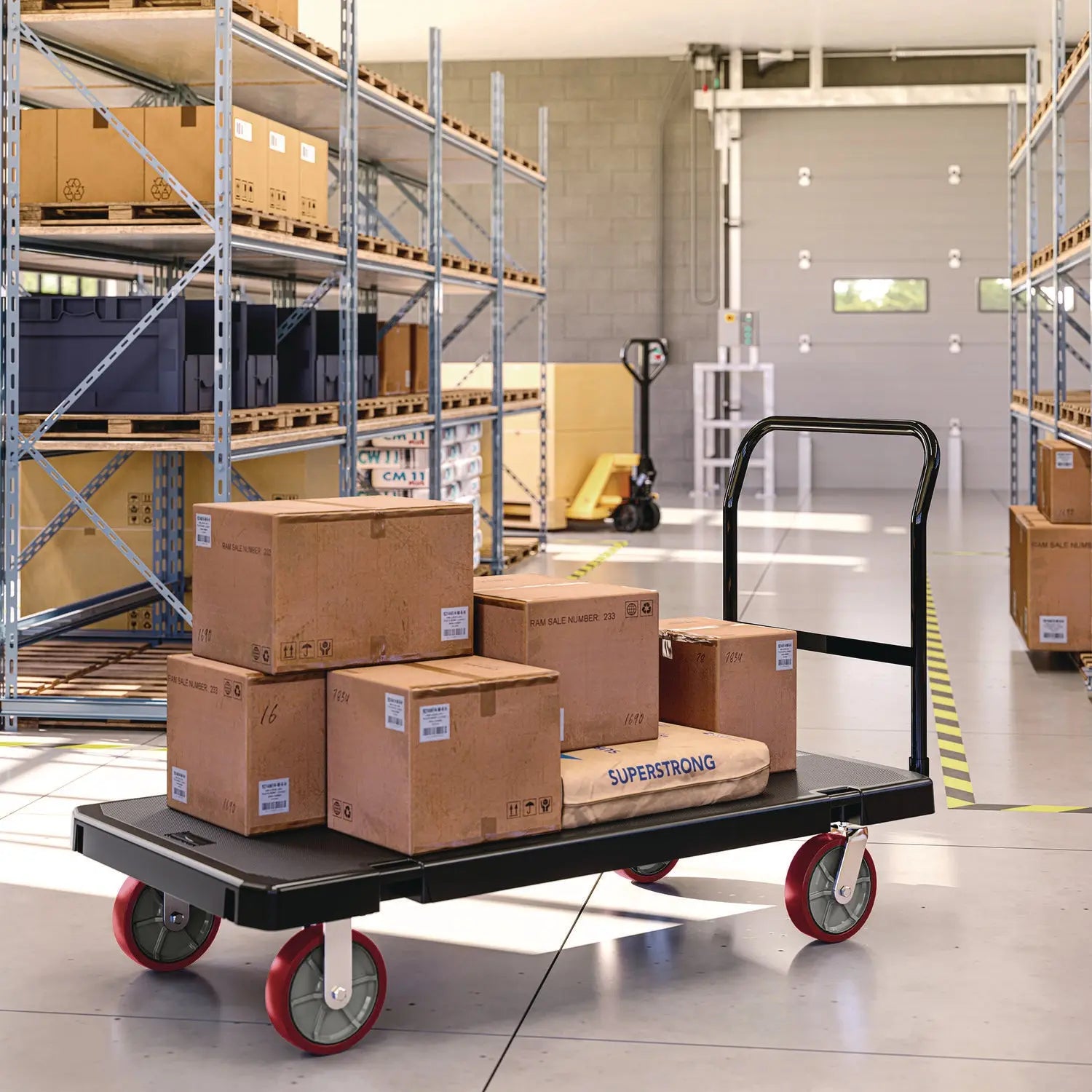 Resin Platform Truck, 1,600 lb Capacity, 30.25 x 64.5 x 41, Black Suncast Commercial® Flipcost