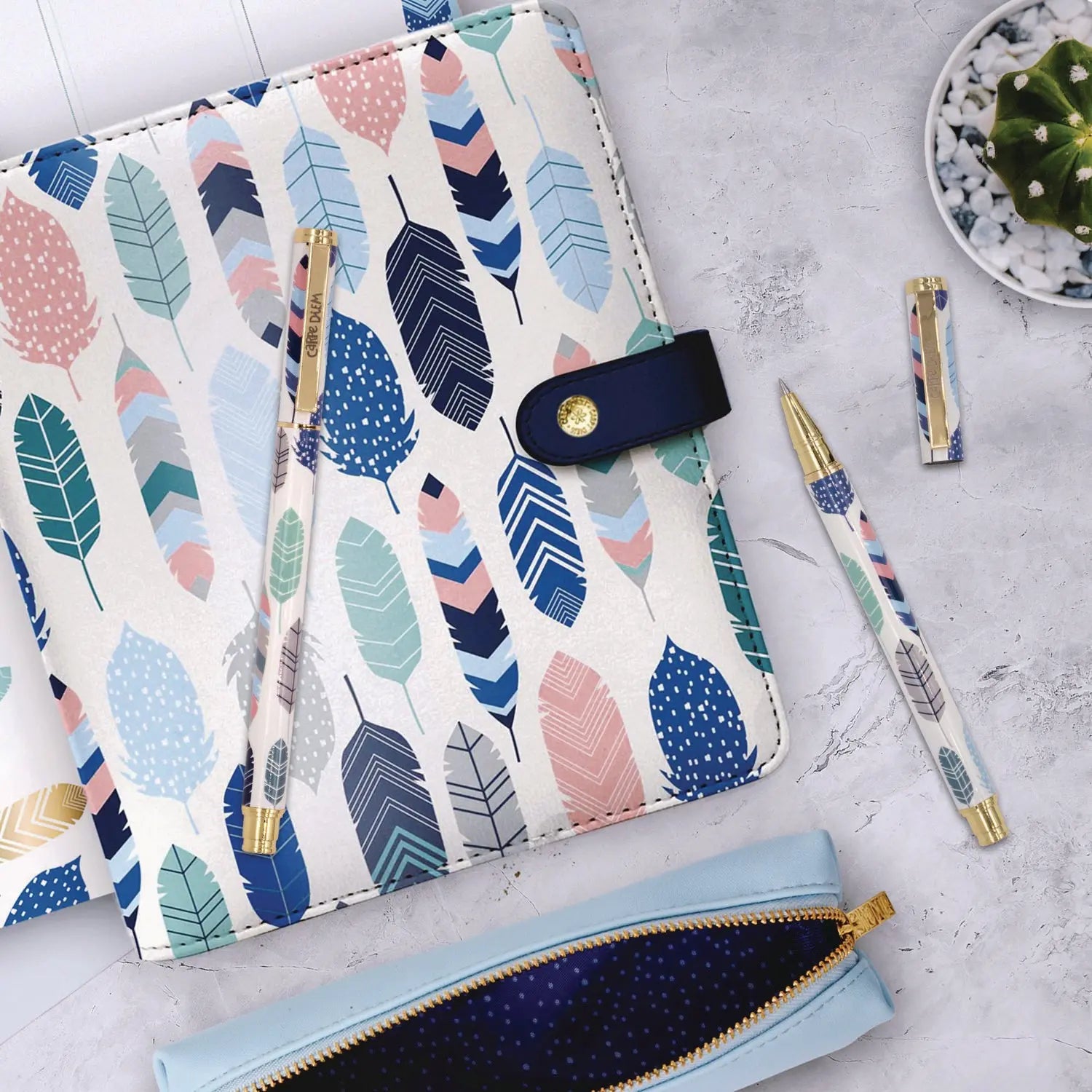 Carpe Diem All Metal Gel Pens Gel Pen, Stick, Medium 0.7 mm, Black Ink, White/Blue/Green Feather Barrel, 6/Pack PUKKA PAD® Flipcost