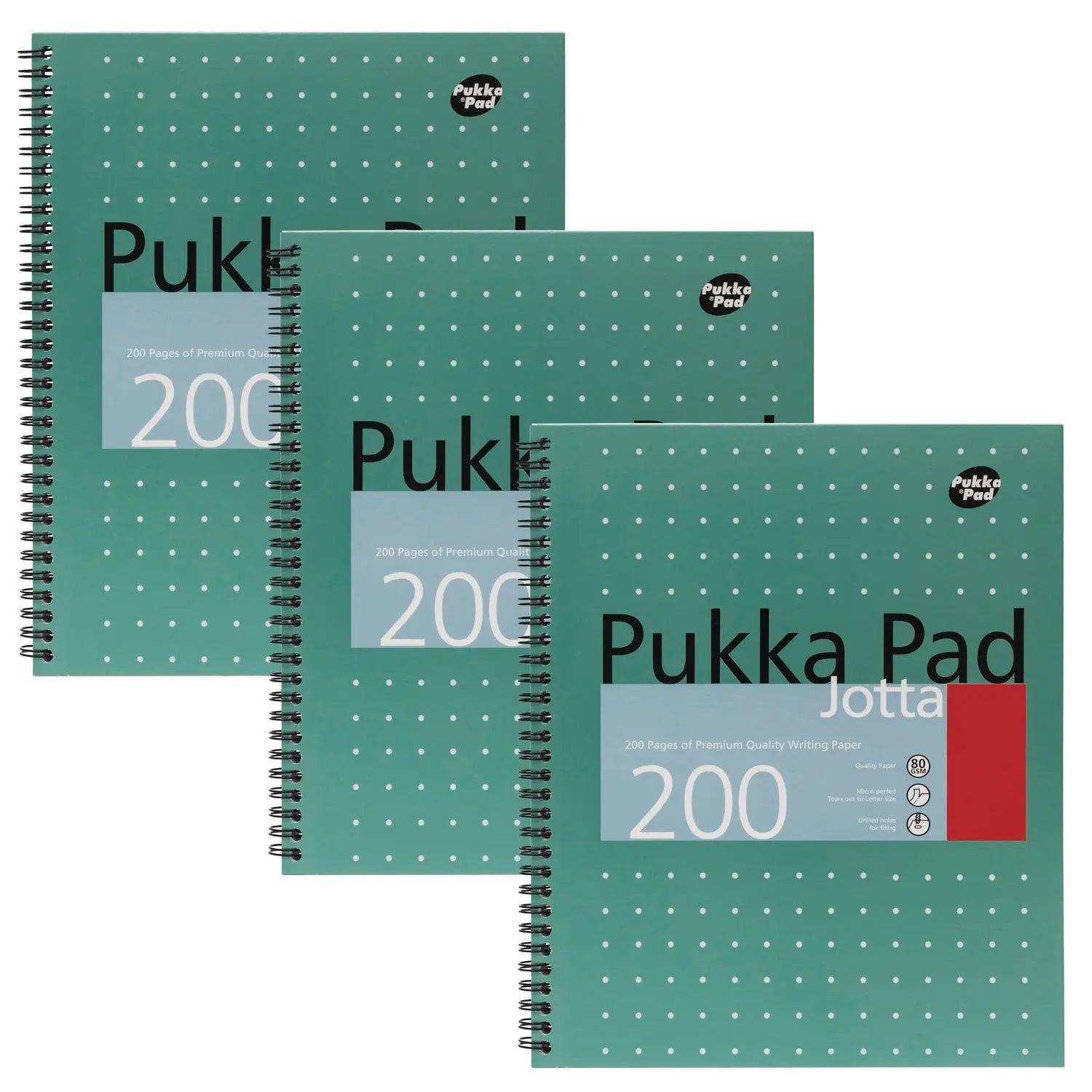 Letter Size Notebook, 1-Subject, Medium/College Rule, Metallic Green with White Dots Cover, (100) 11 x 8.5 Sheets, 3/Pack