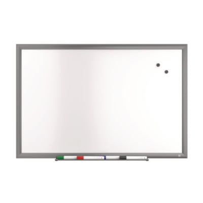 TRU RED™ Magnetic Porcelain Dry Erase Board, 36" x 24", White Surface, Gray/Natural Aluminum Frame