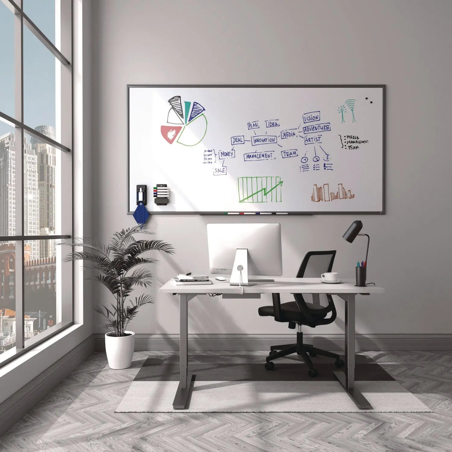 Magnetic Porcelain Dry Erase Board, 96" x 48", White Surface, Gray/Natural Aluminum Frame TRU RED™ Flipcost