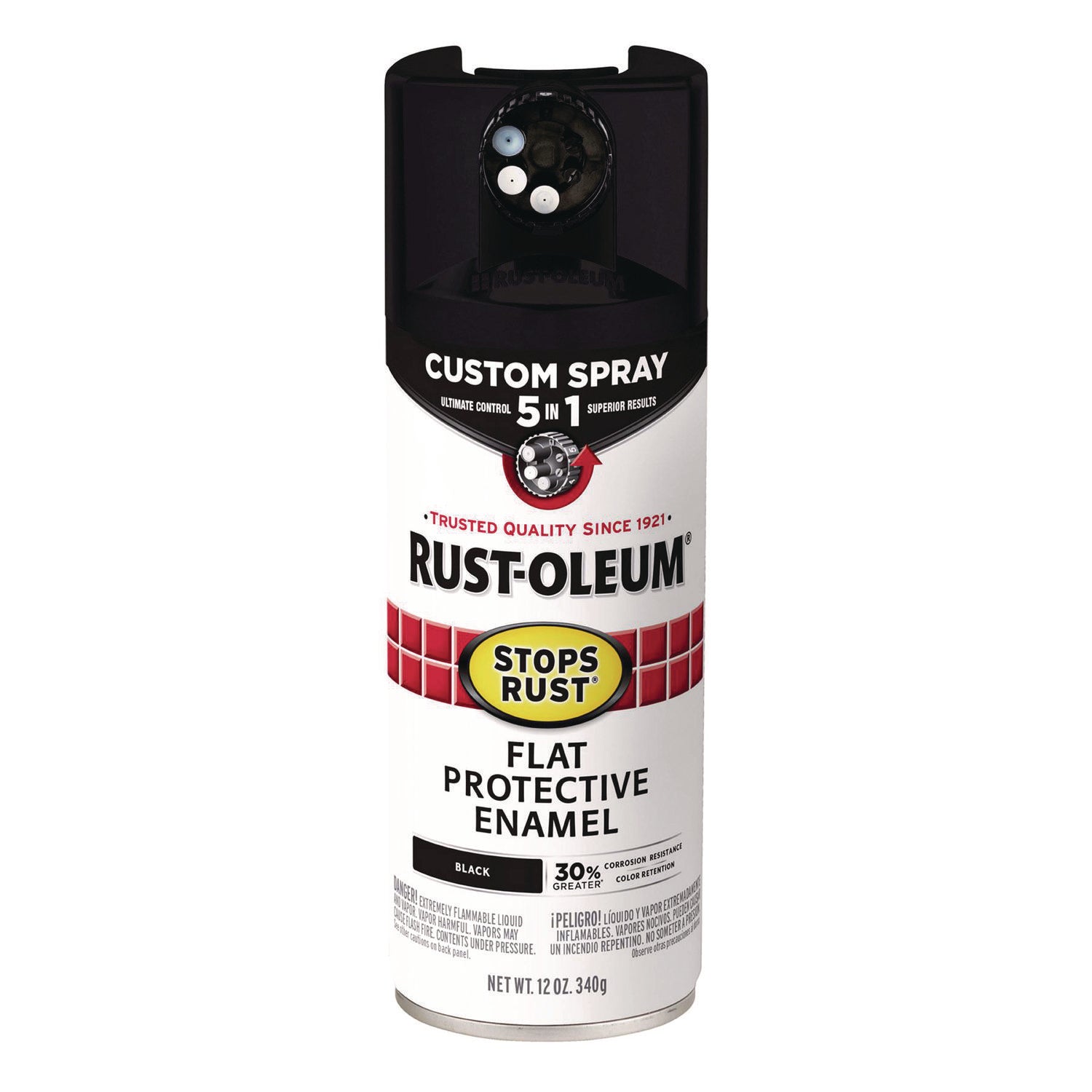 Rust-Oleum® Stops Rust 5-in-1 Spray Paint, Flat Black, 12 oz Aerosol Can, 6/Carton