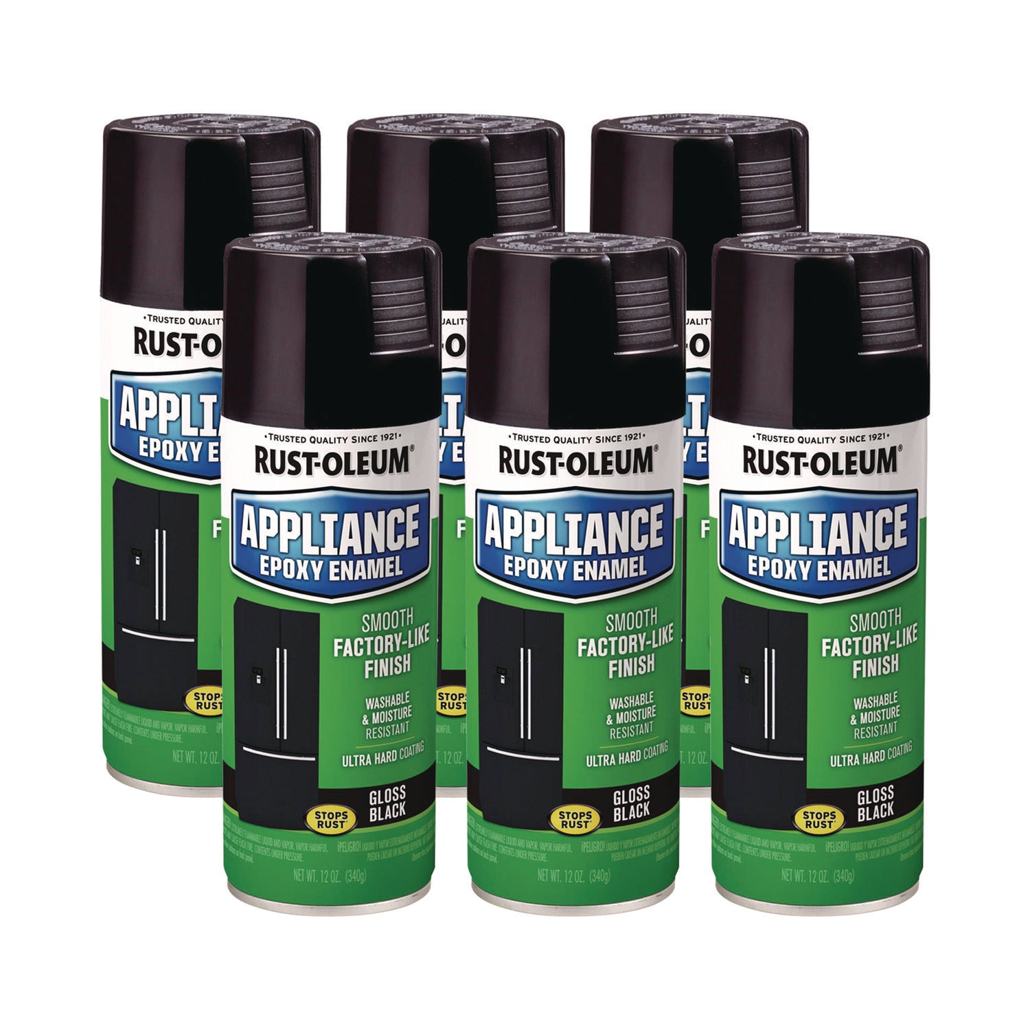 Rust-Oleum® Specialty Appliance Epoxy Spray Paint, Gloss Black, 12 oz Aerosol Can, 6/Carton