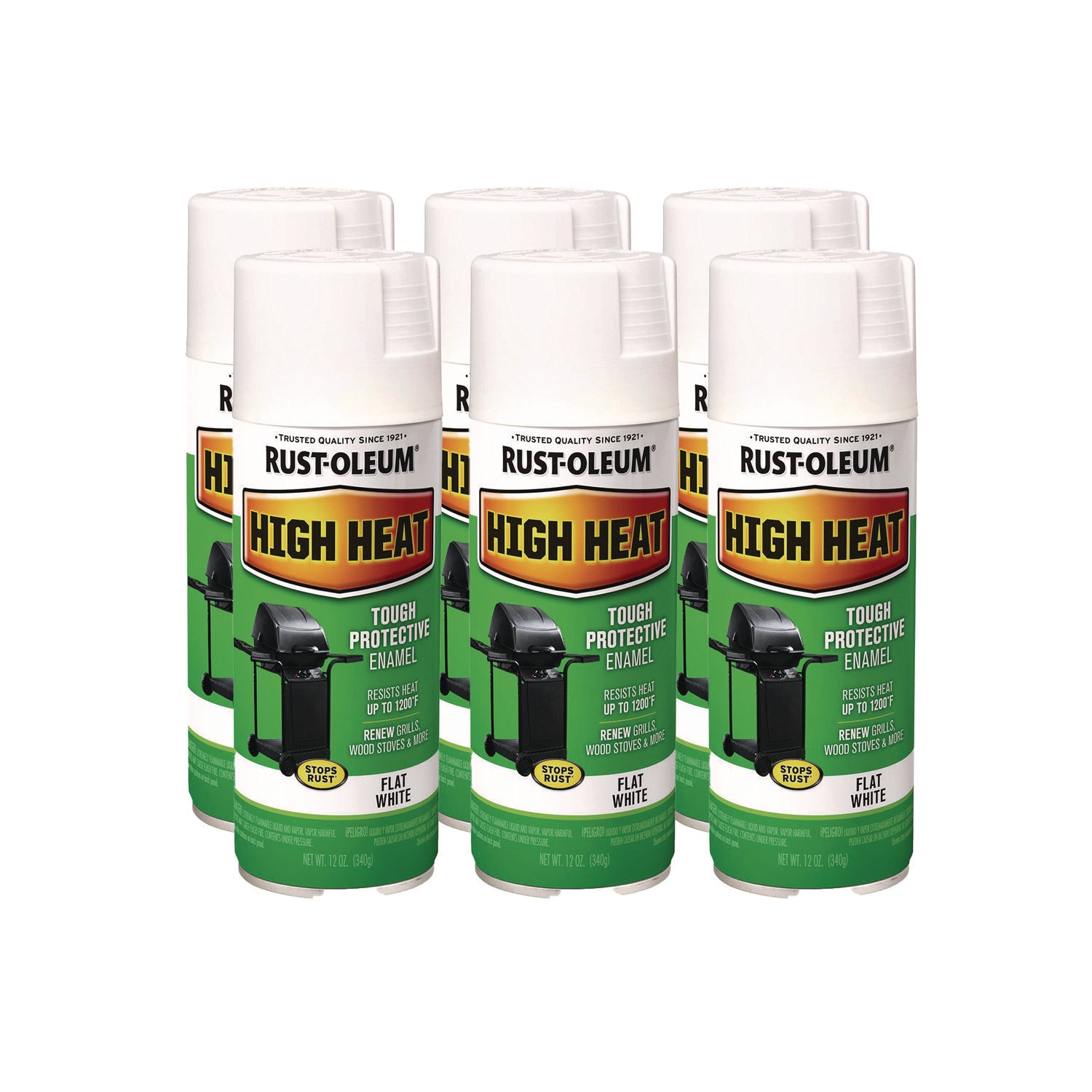 Rust-Oleum® High Heat Enamel Spray Paint, Flat White, 12 oz Aerosol Can, 6/Carton