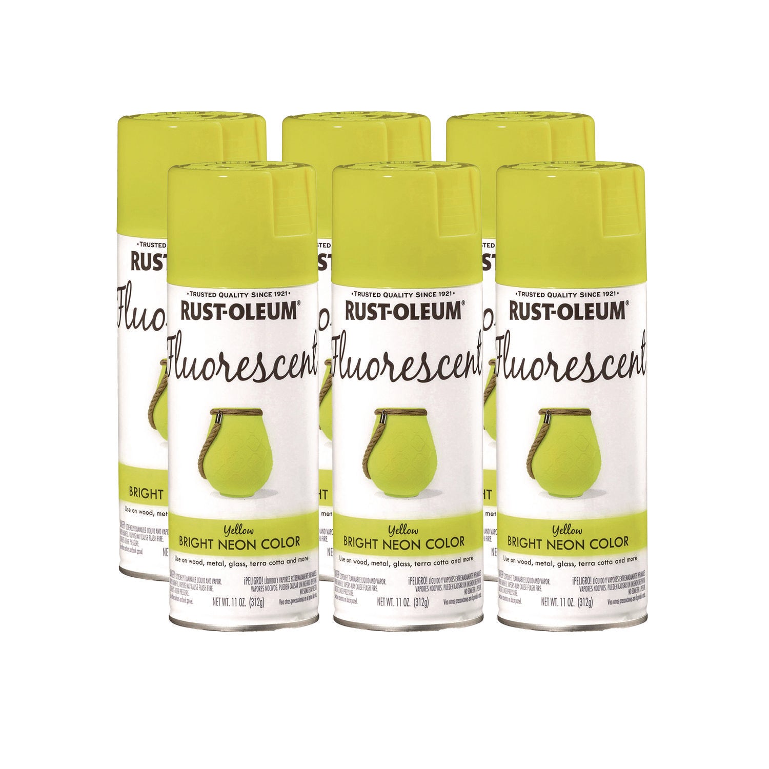 Rust-Oleum® Specialty Fluorescent Spray Paint, Flat Fluorescent Yellow, 11 oz Aerosol Can, 6/Carton