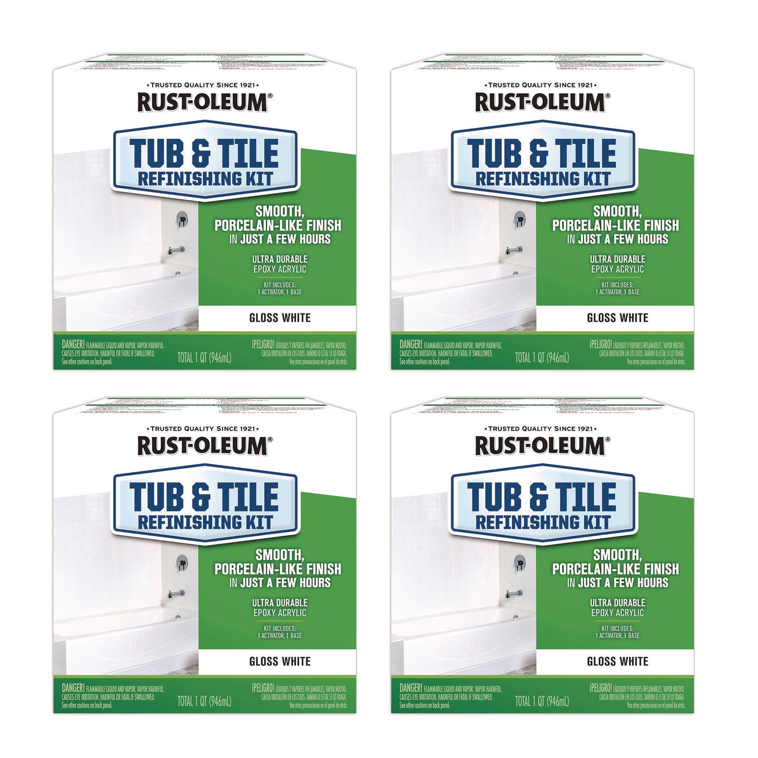 Rust-Oleum® Specialty Tub and Tile Refinishing Kit, Gloss White, Quart, 4 Kits/Carton