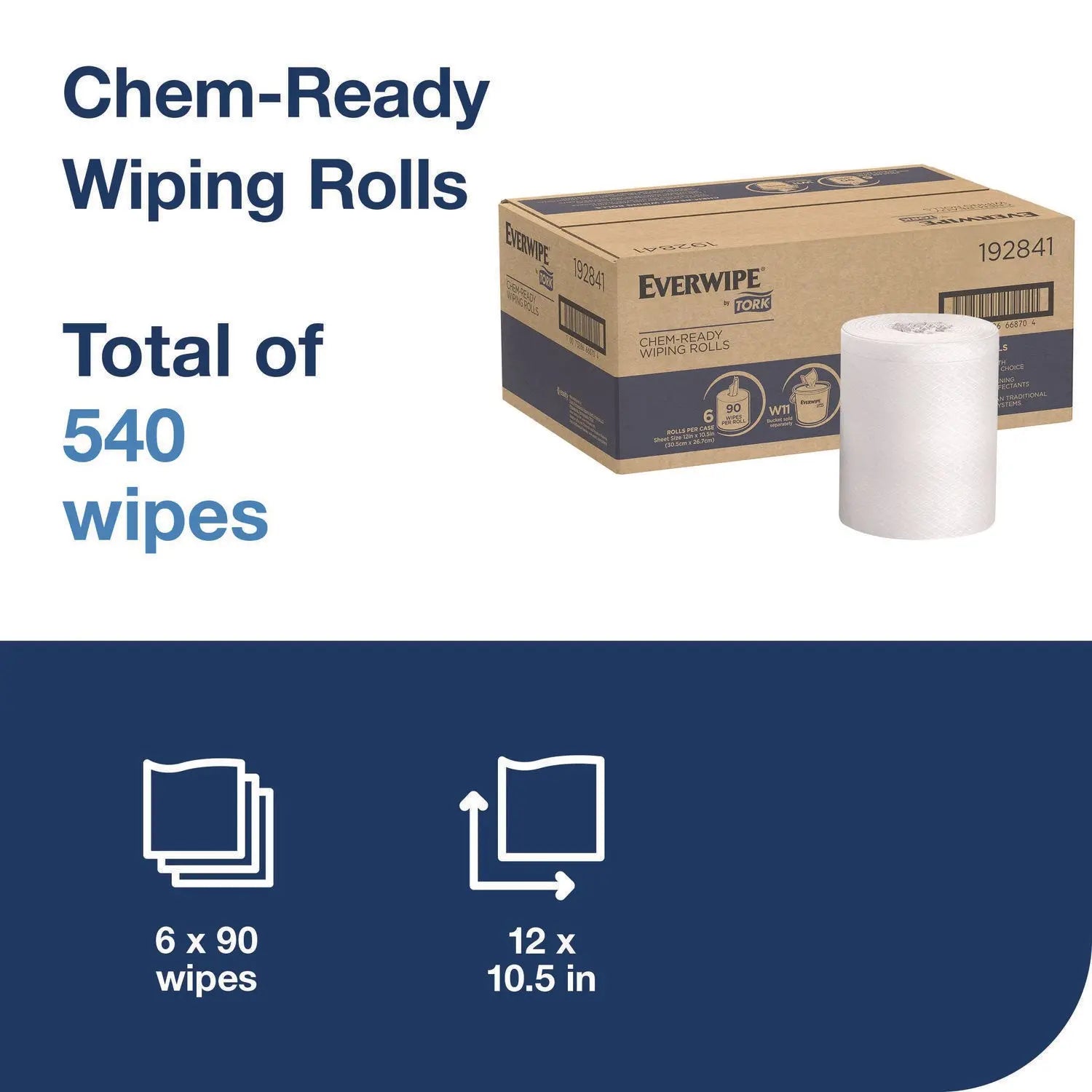 Chem-Ready Wiping Rolls, 1-Ply, 12 x 12, White, 90 Sheets, 6 Rolls/Carton Tork® Flipcost