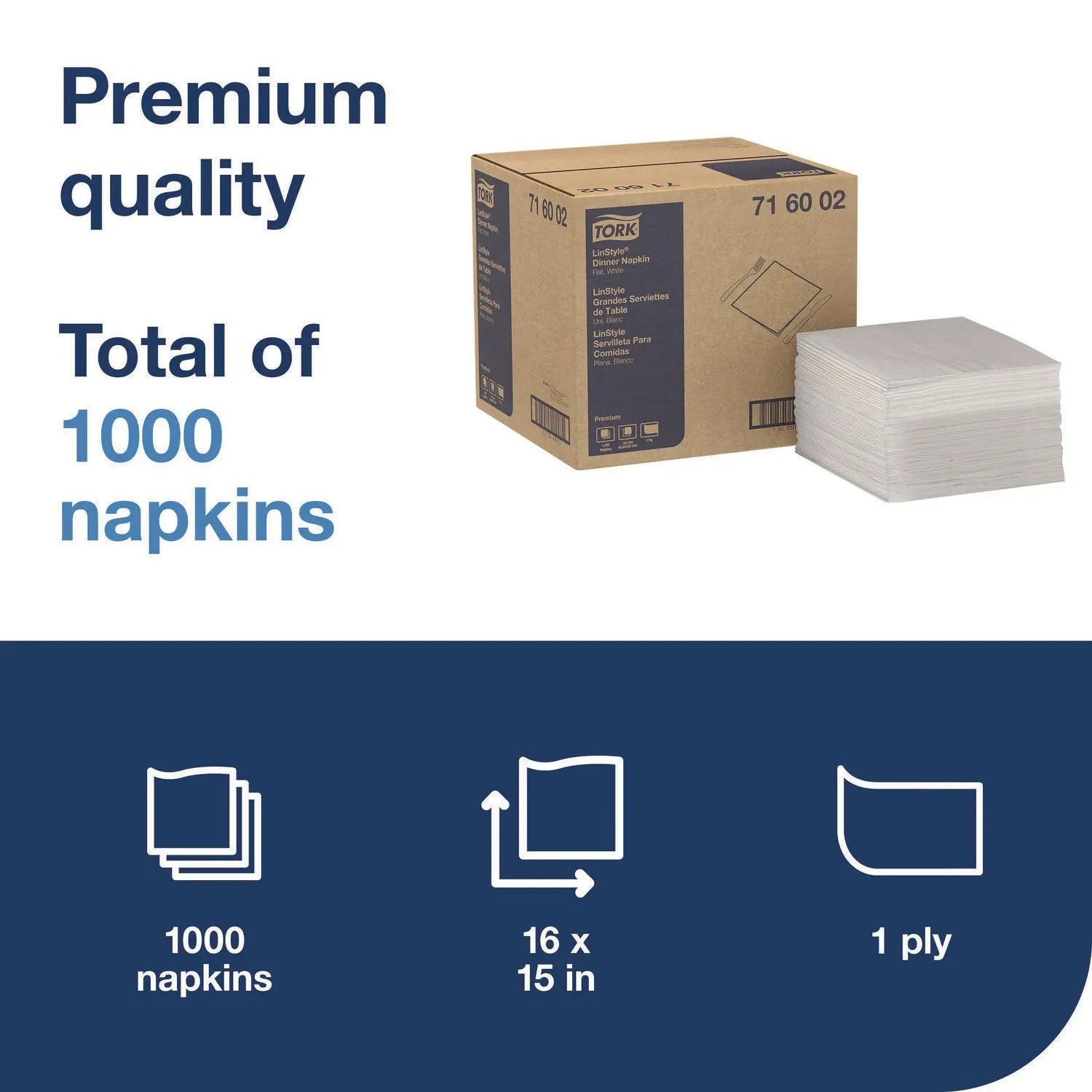 LinStyle Dinner Napkin, 1-Ply, 15 x 16, White, 1,000/Carton Tork® Flipcost