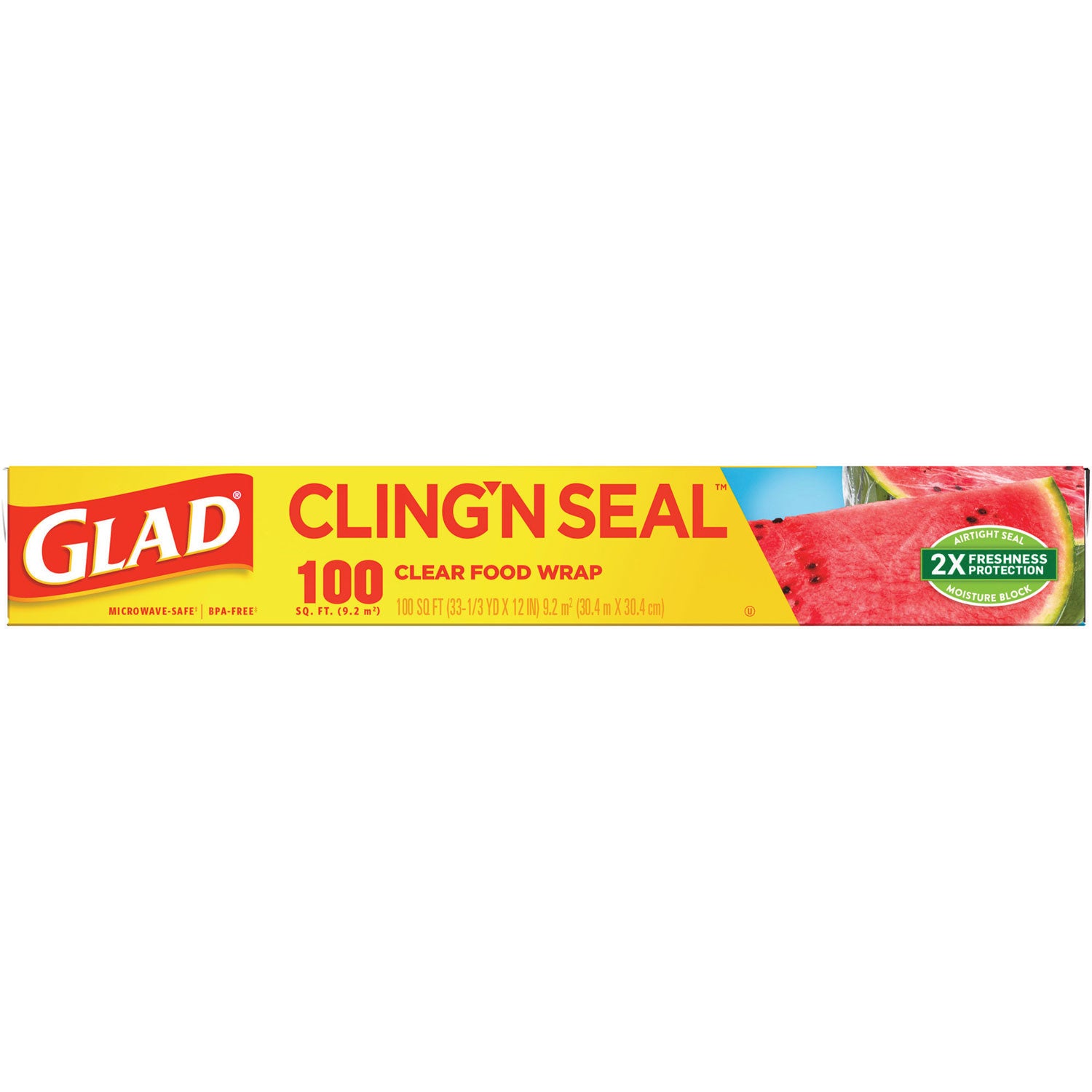 Glad® Cling'N Seal Plastic Food Wrap, 12" x 33.3 yd, 100 sq ft Roll, 16 Rolls/Carton